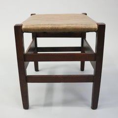 Antique Arts & Crafts Gustav Stickley Mission Oak Leather Top Footstool