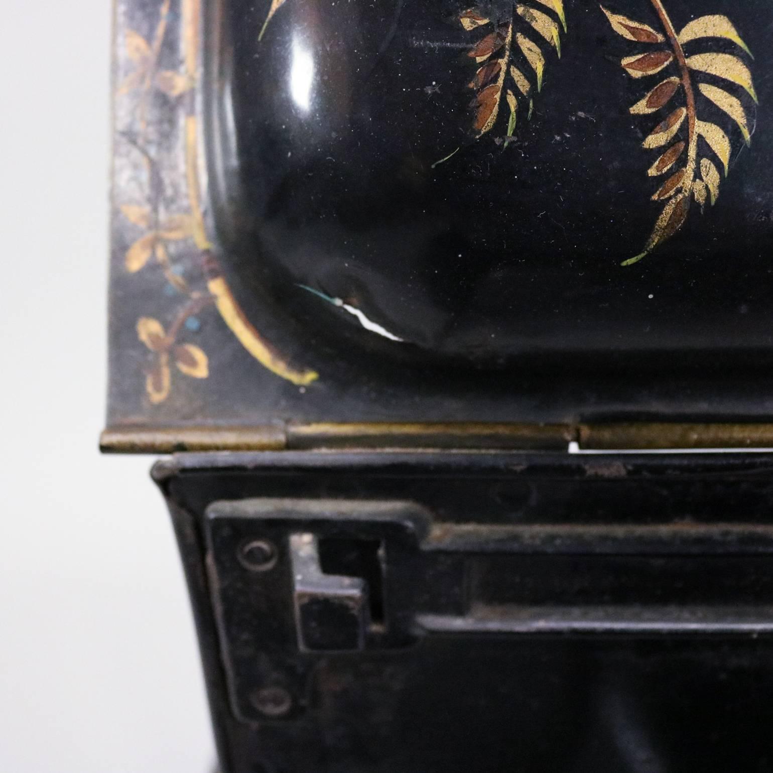 Antique English Gilt & Chinoiserie Decorated Coal Scuttle on Cast Paw Feet 2