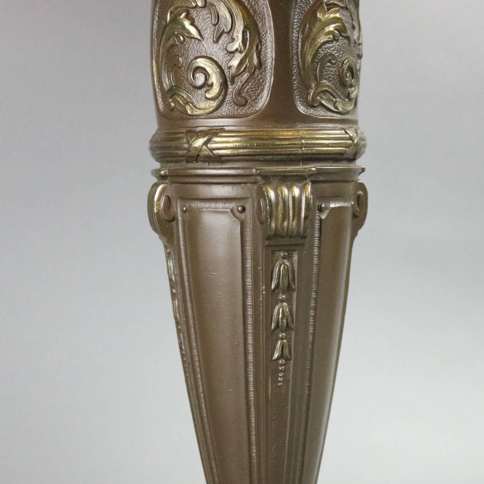 American Antique Art Nouveau Foliate Filigree Eight-Panel Shade Slag Glass Lamp