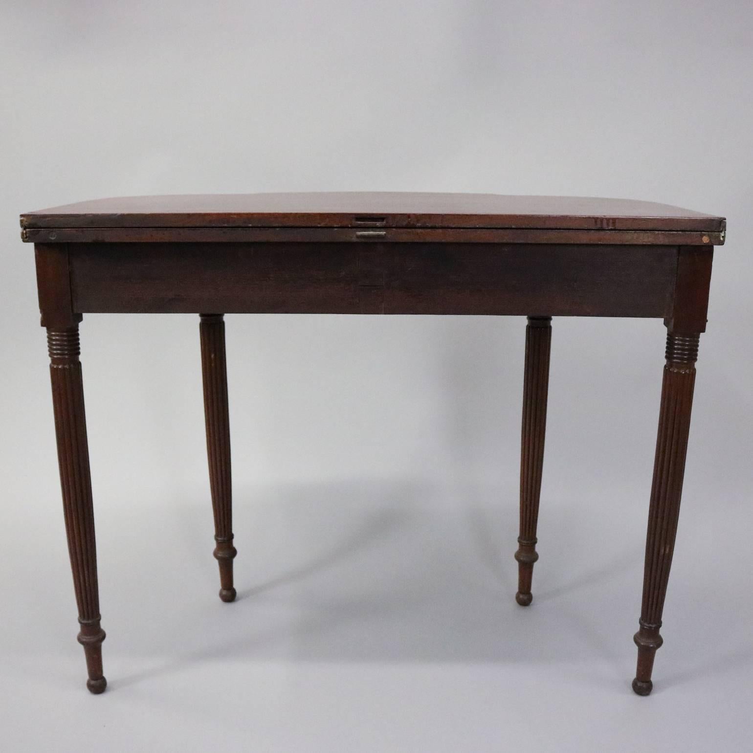 American Antique Sheraton Carved Mahogany Game Table, Acanthus Decorated, circa 1830