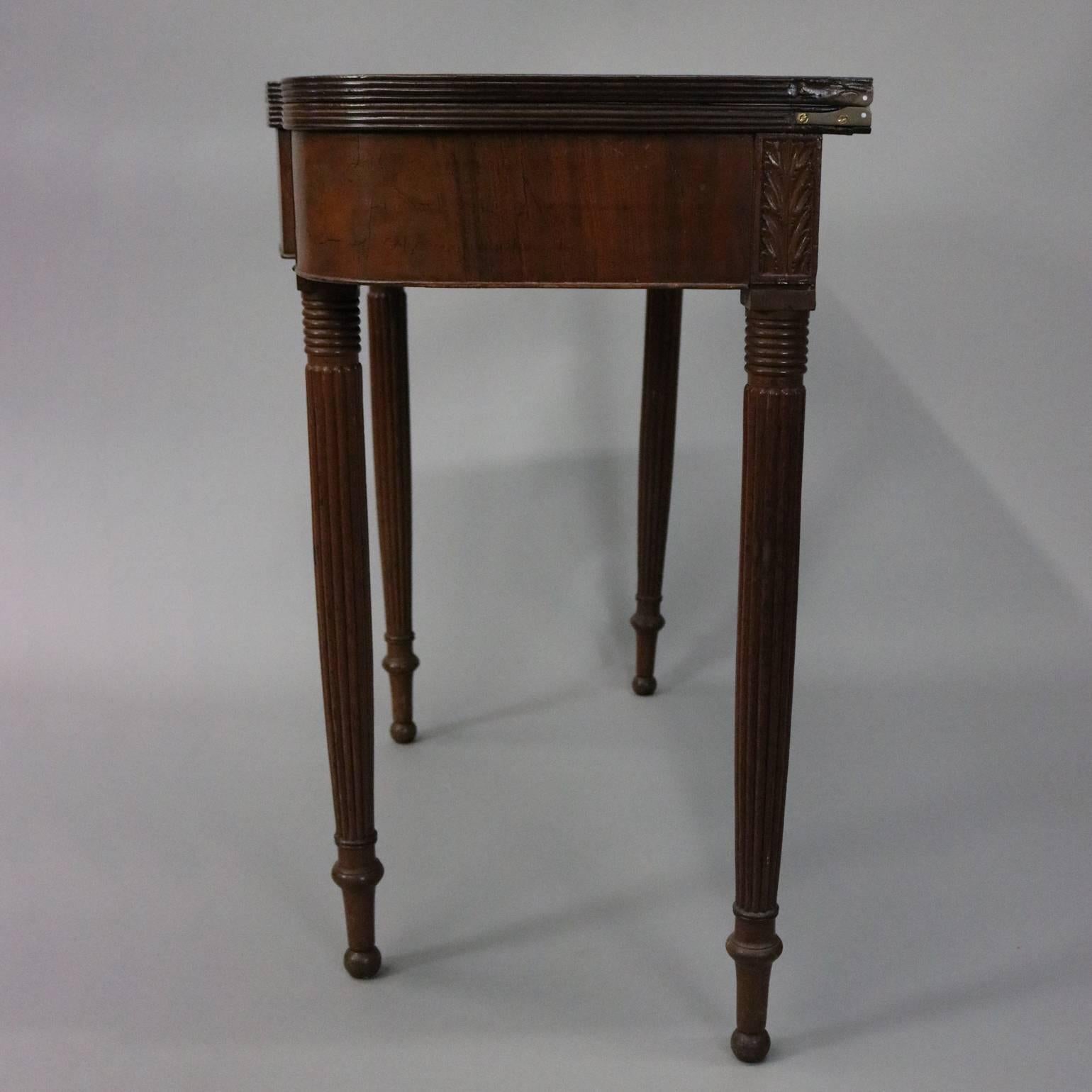 Hand-Carved Antique Sheraton Carved Mahogany Game Table, Acanthus Decorated, circa 1830