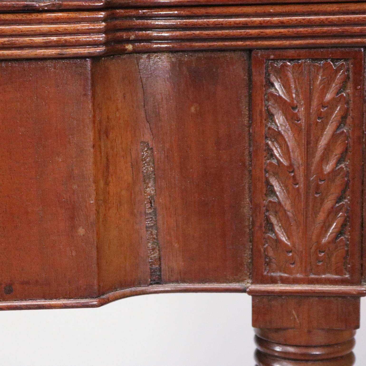 Antique Sheraton Carved Mahogany Game Table, Acanthus Decorated, circa 1830 In Good Condition In Big Flats, NY