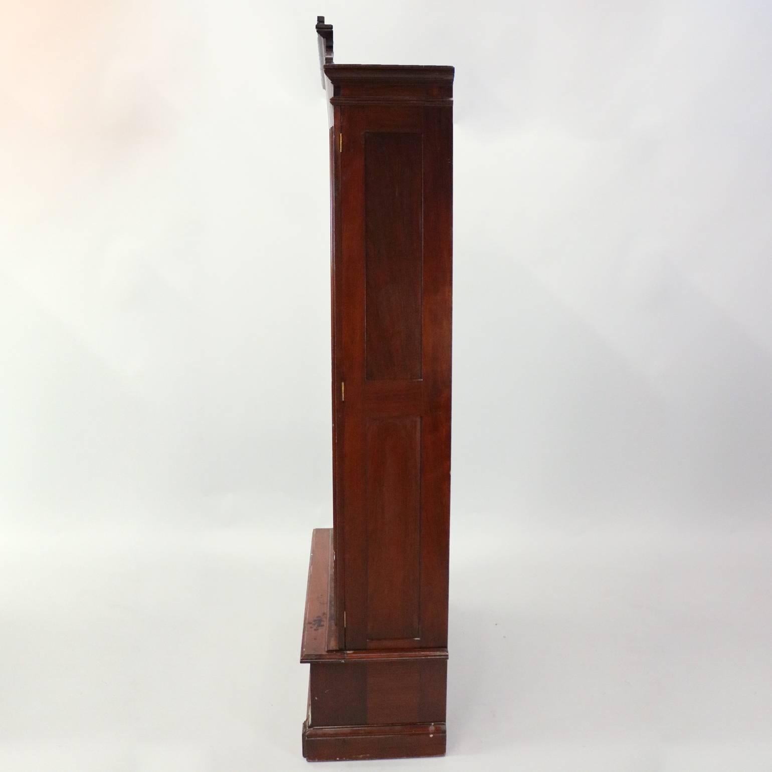 Victorian Monumental Antique Eastlake Carved Walnut Glass Front Bookcase, circa 1880