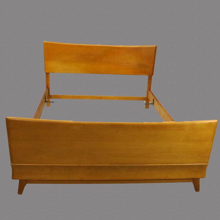 Vintage HeywoodWakefield Kohinoor Yellow Birch Double Bed Frame, circa