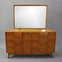 Vintage Heywood-Wakefield Kohinoor Yellow Birch Six-Drawer Mirrored Dresser