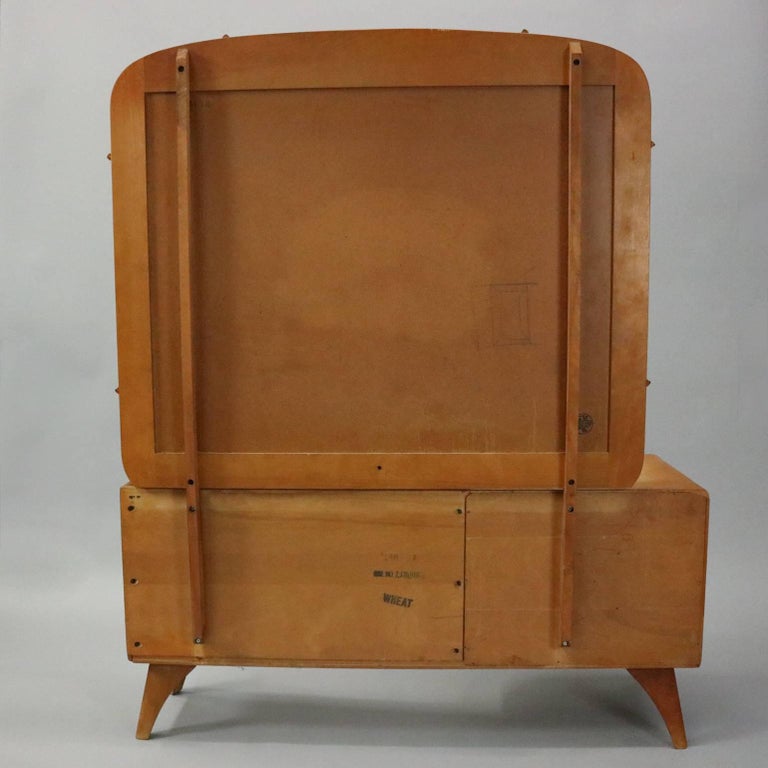 HeywoodWakefield Kohinoor Yellow Birch Mirrored Vanity and Stool