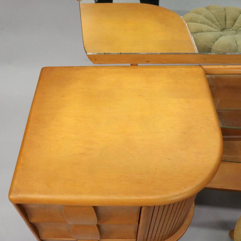 HeywoodWakefield Kohinoor Yellow Birch Mirrored Vanity and Stool