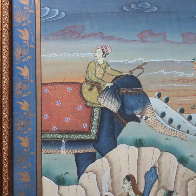 Antique Framed Gilt Decorated Assam Painting of Village Scene For Sale