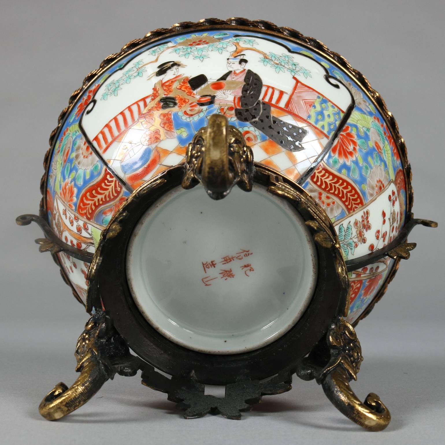 Japanese Imari Porcelain and Figural Bronzed Bowl with Elephants, circa 1880 1