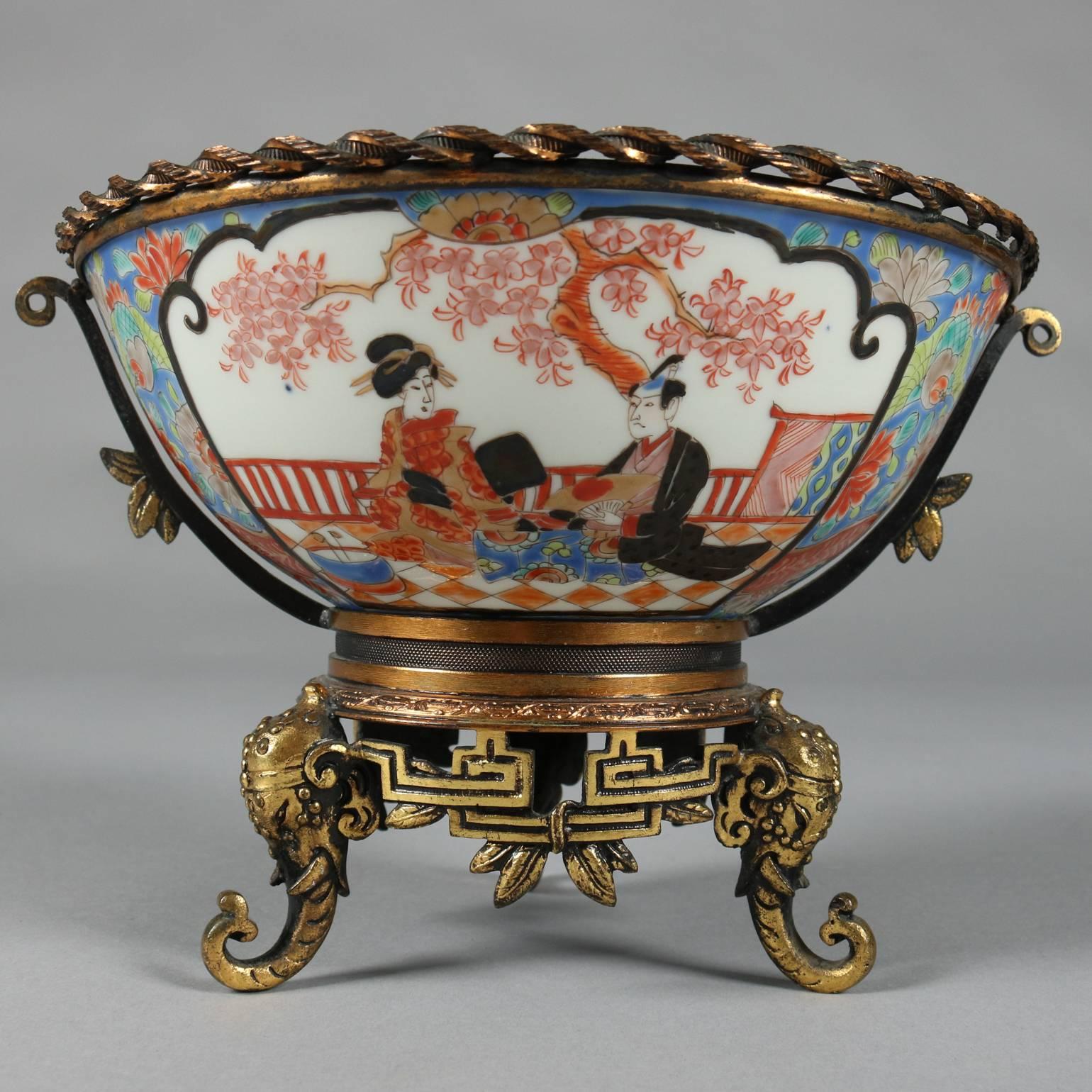 Japanese Imari Porcelain and Figural Bronzed Bowl with Elephants, circa 1880 2