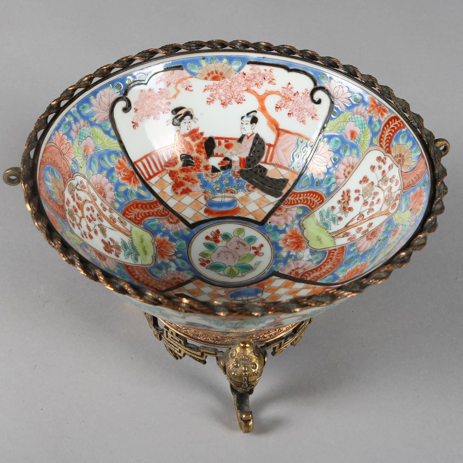 Japanese Imari Porcelain and Figural Bronzed Bowl with Elephants, circa 1880 3