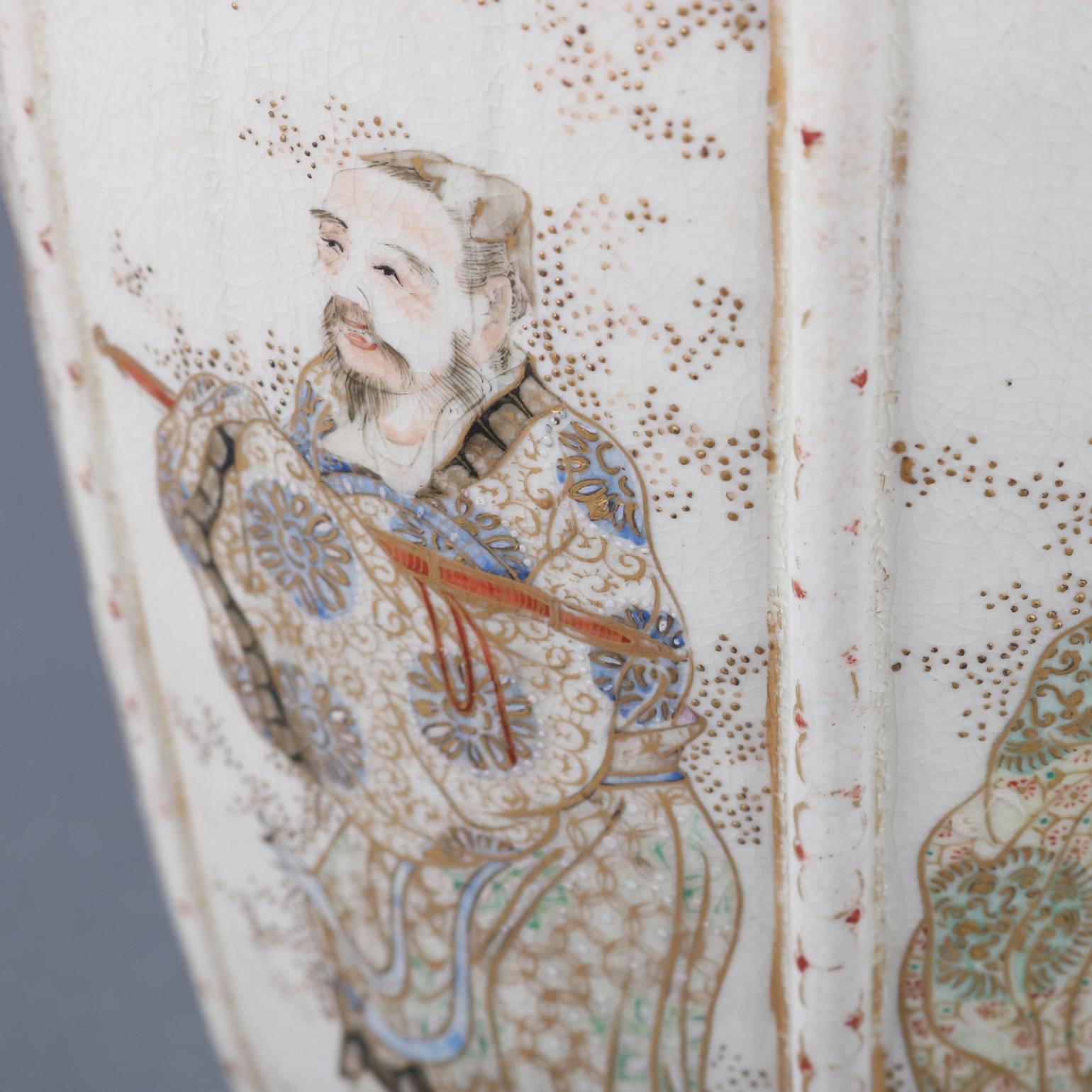 Pair of Antique and Fine Japanese Gilt Satsuma Meiji Pottery Vases, Wise Men 4