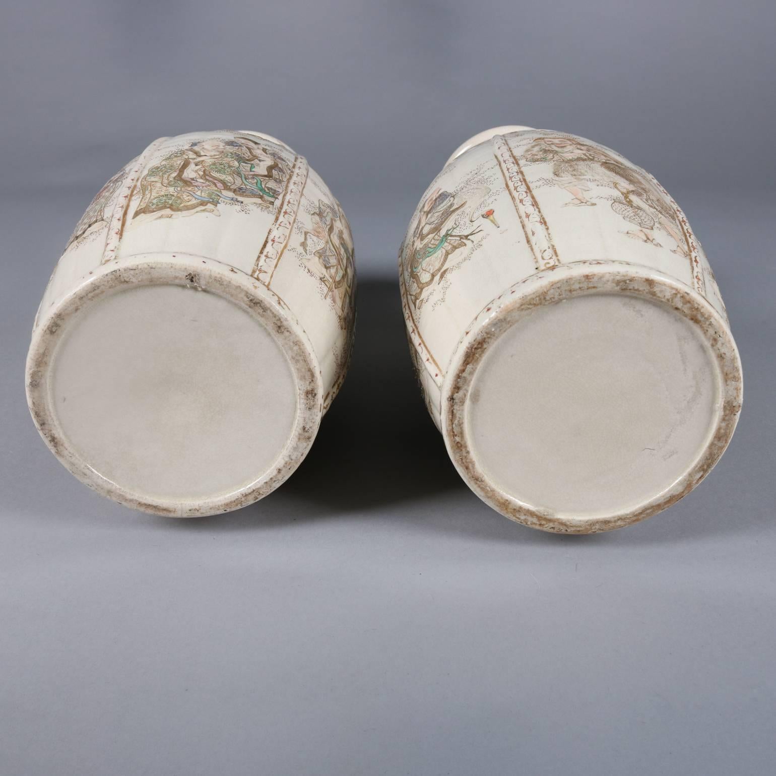 Pair of Antique and Fine Japanese Gilt Satsuma Meiji Pottery Vases, Wise Men 5