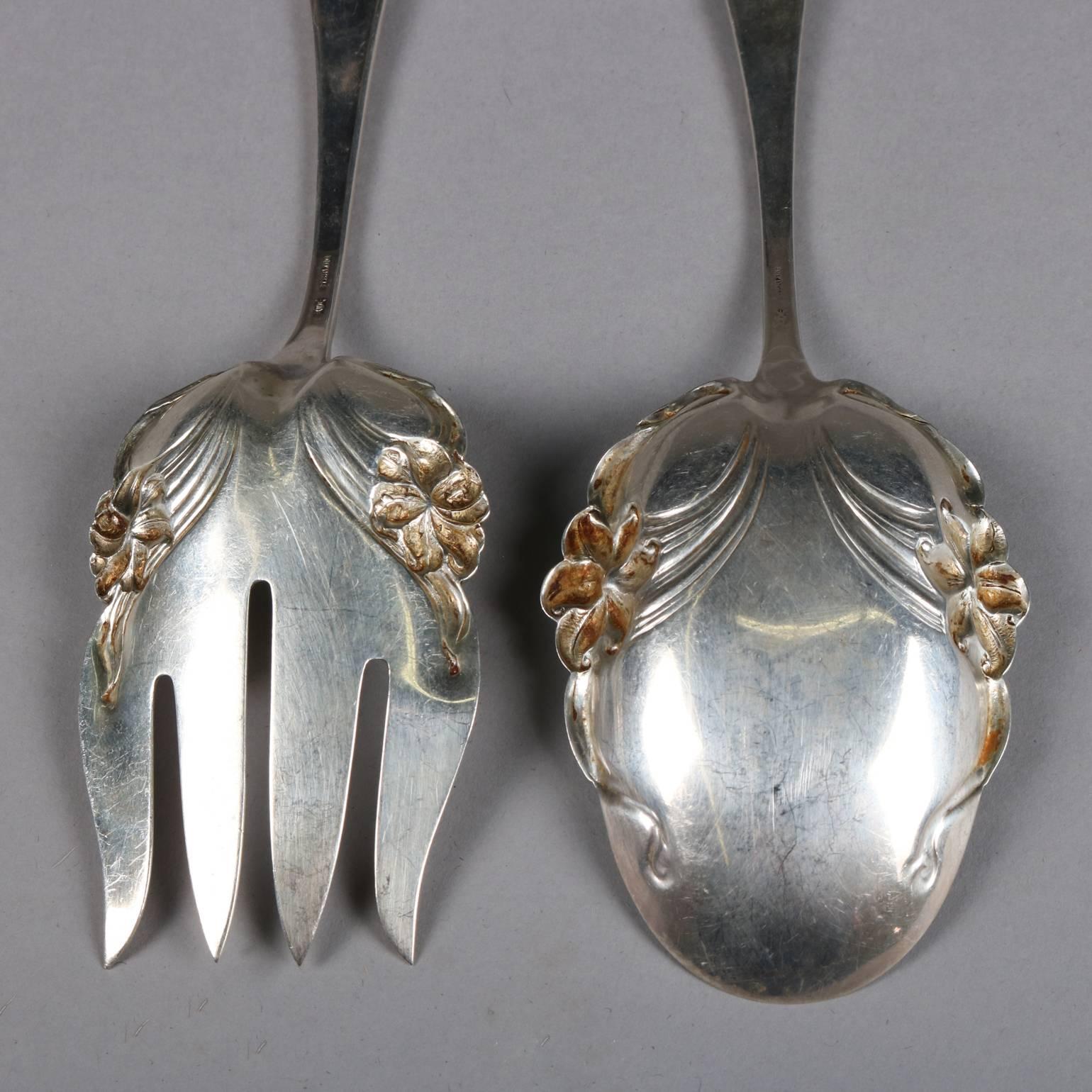 19th Century Pair of Antique Sterling Silver Serving Set, Fork & Spoon, by Frank Whiting