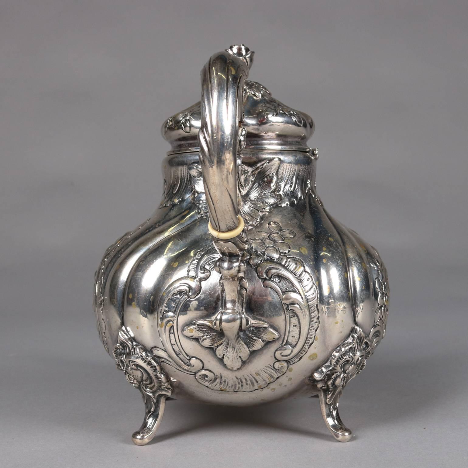 Antique .800 Silver Footed Teapot, Gadroon and Foliate Decorated, 19th Century 1