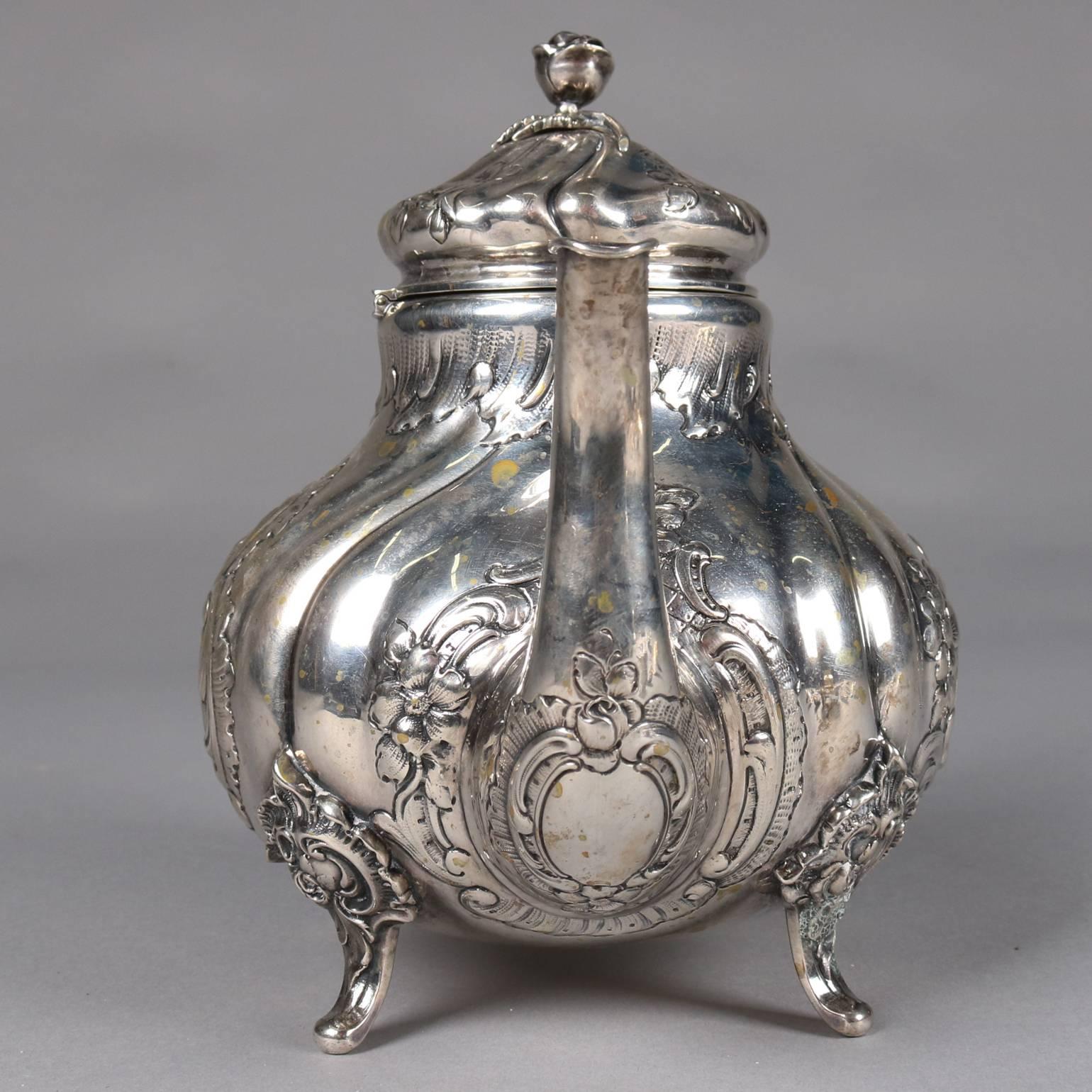 Antique .800 Silver Footed Teapot, Gadroon and Foliate Decorated, 19th Century 2