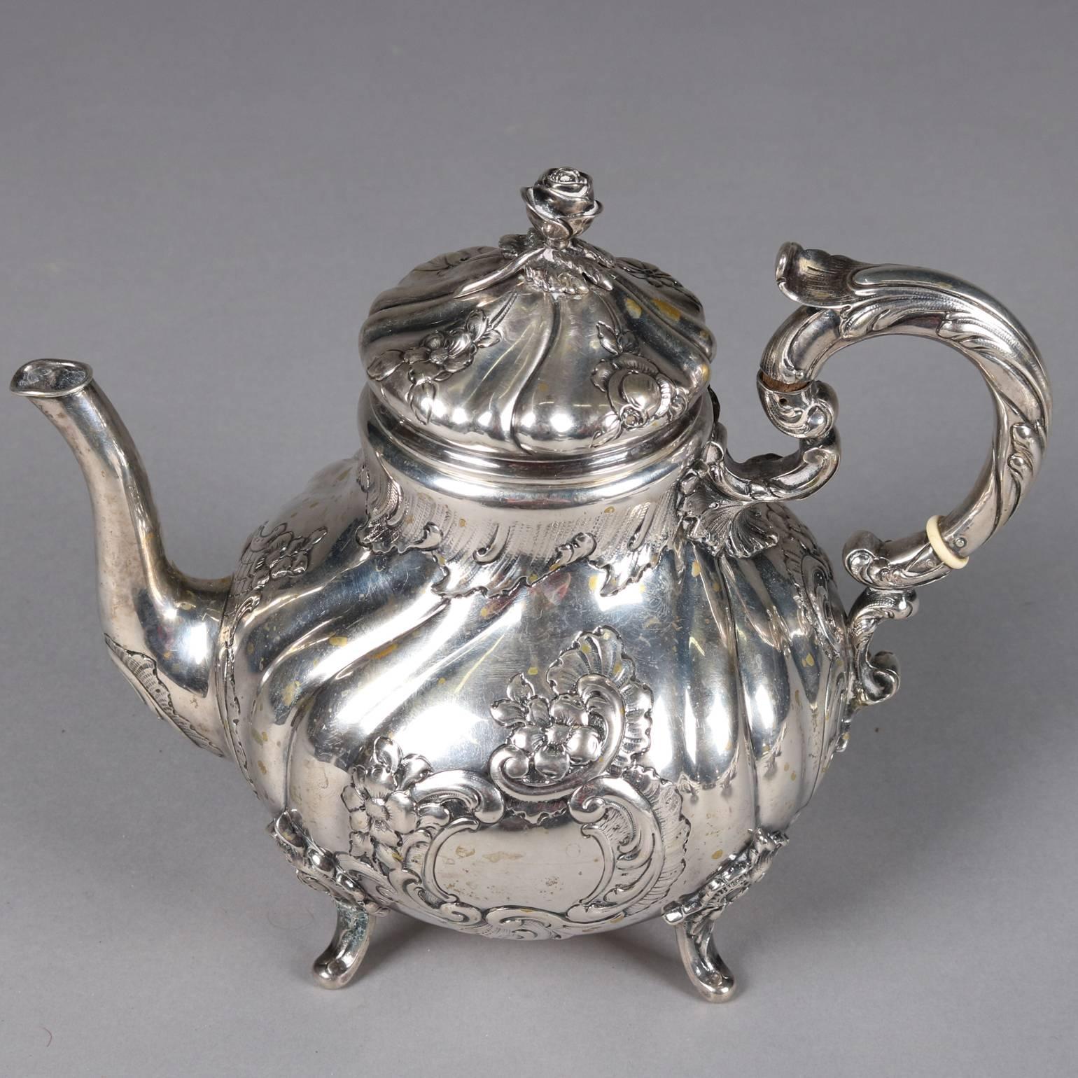 Antique .800 Silver Footed Teapot, Gadroon and Foliate Decorated, 19th Century 3
