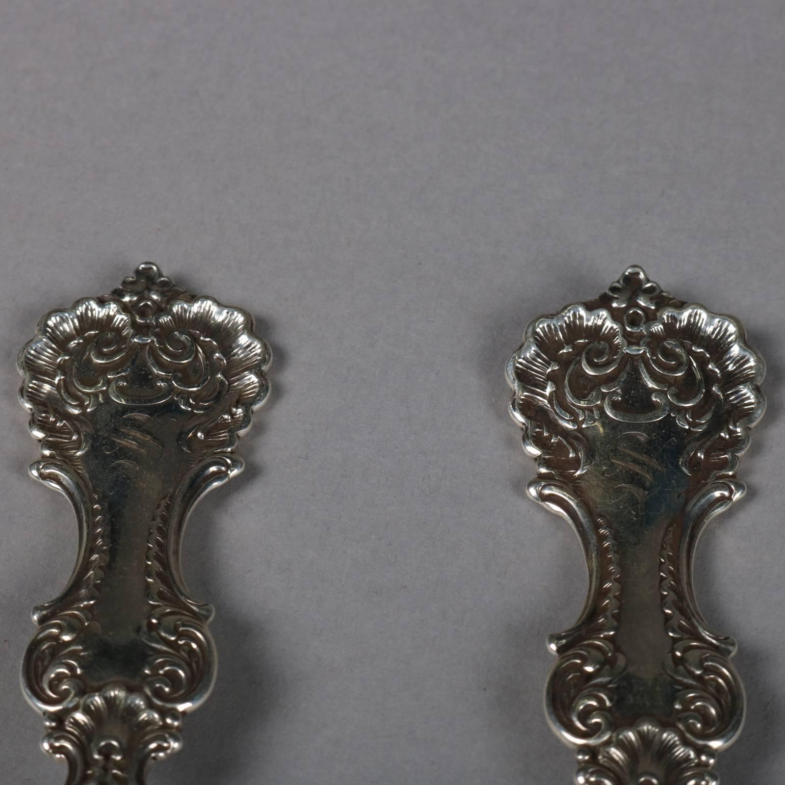 Sterling Silver Serving Set, Fork & Spoon, Scroll & Foliate, 19th Century 1