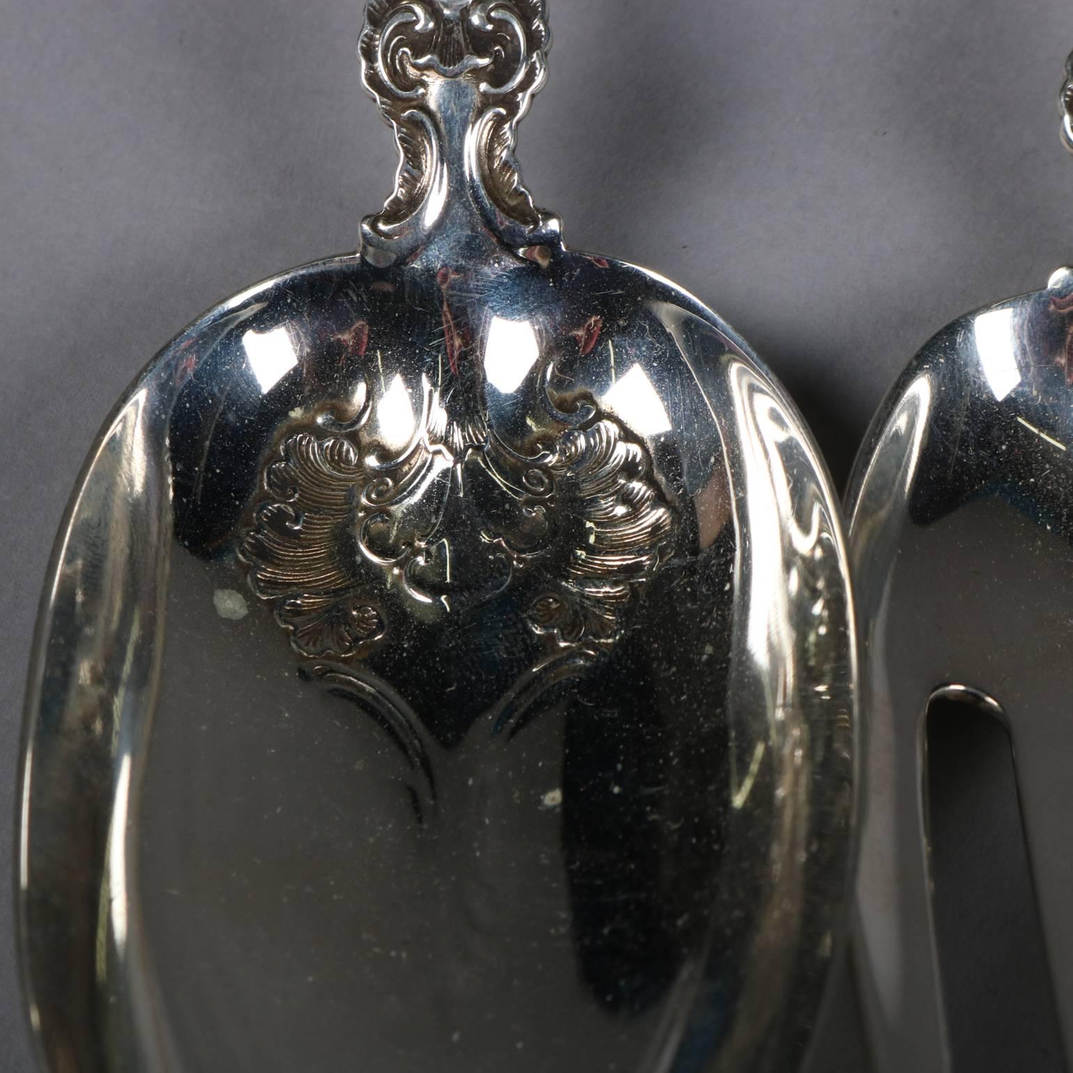 Sterling Silver Serving Set, Fork & Spoon, Scroll & Foliate, 19th Century 2