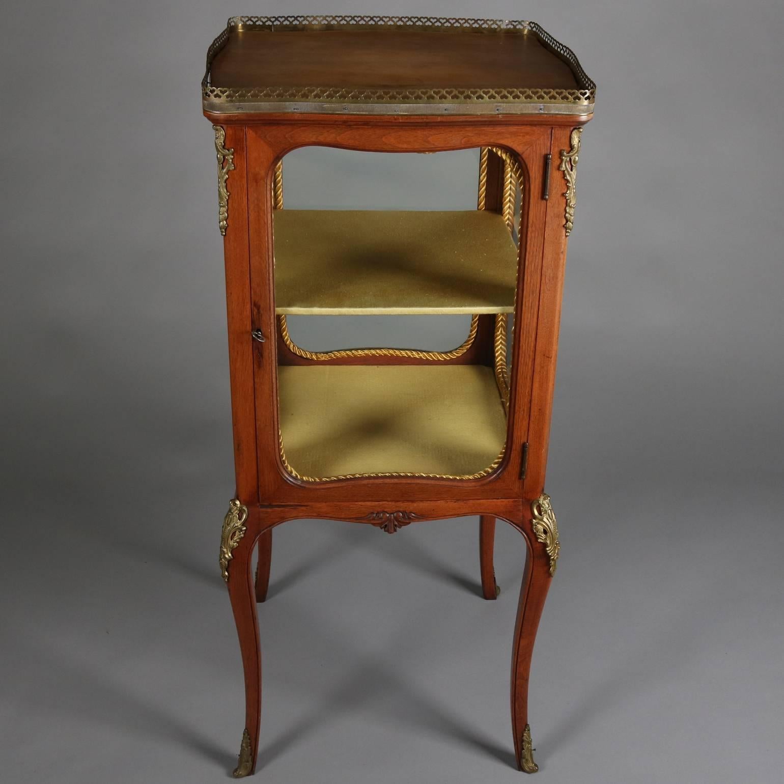 Carved Petite French Louis XV Style Vitrine with Ormolu Trim and Gallery, circa 1880