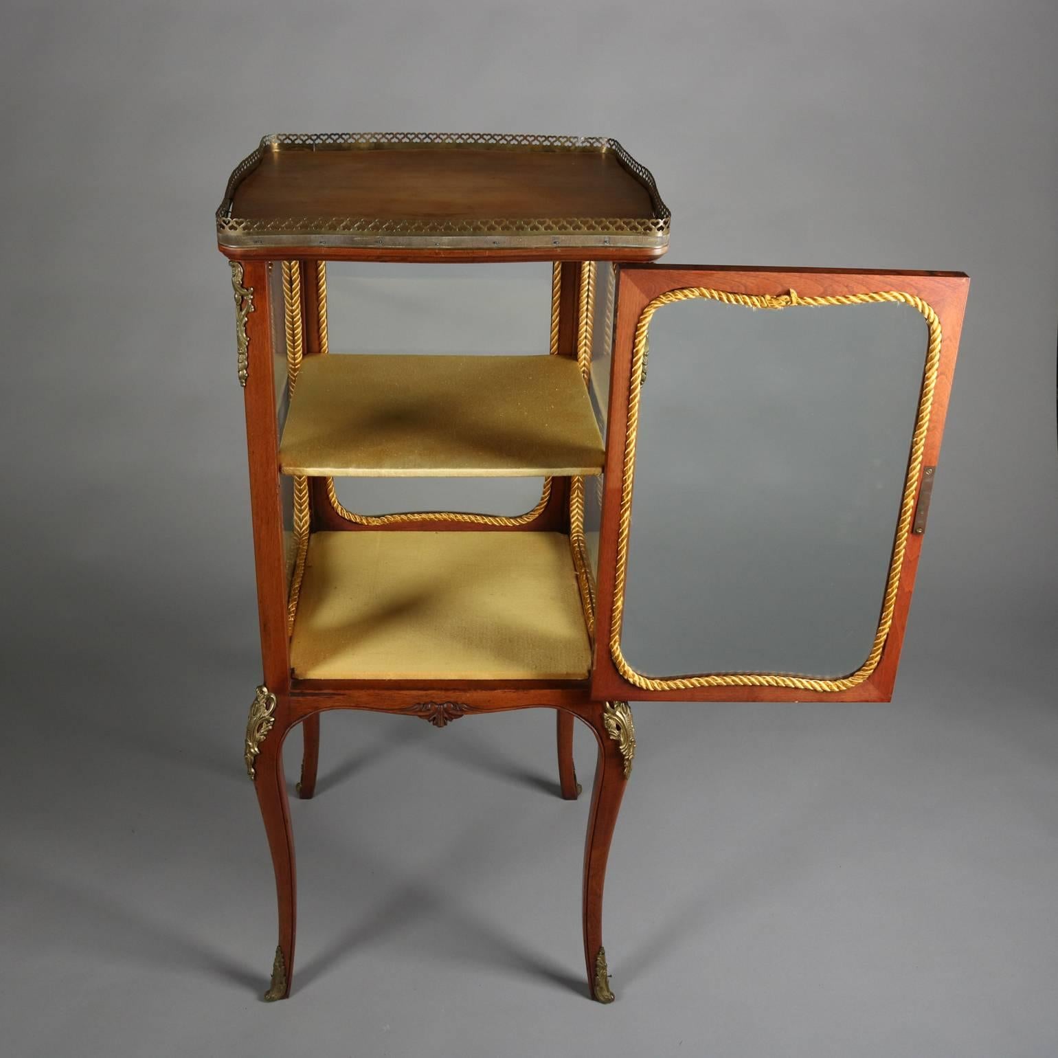 Petite French Louis XV Style Vitrine with Ormolu Trim and Gallery, circa 1880 In Good Condition In Big Flats, NY