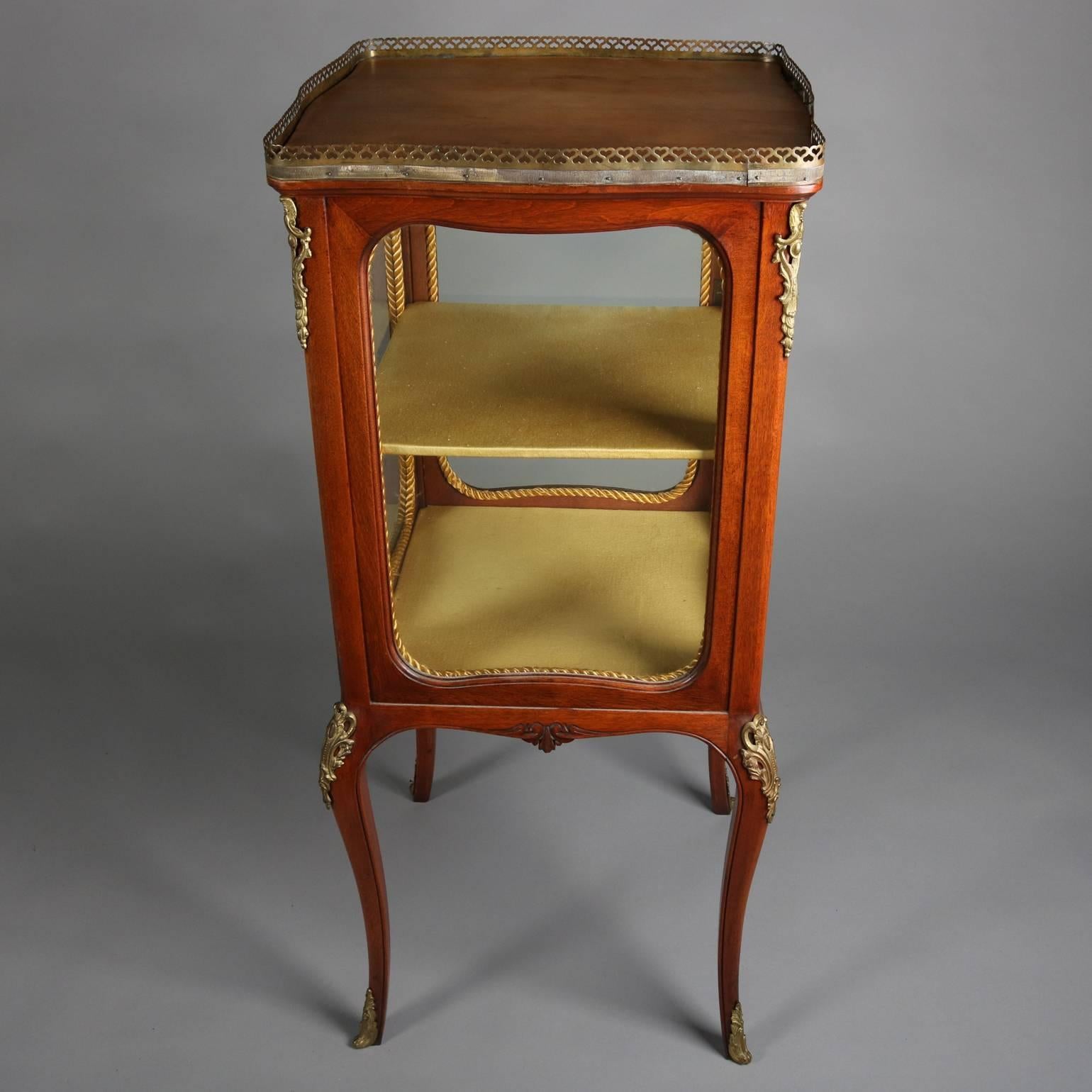 19th Century Petite French Louis XV Style Vitrine with Ormolu Trim and Gallery, circa 1880