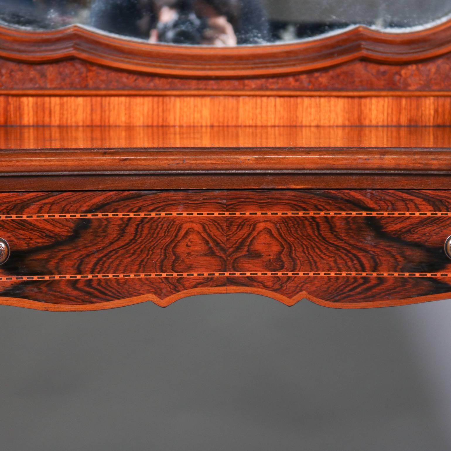 Antique Carved Flame Mahogany & Burl Parquetry Inlaid Mirrored Vanity 3