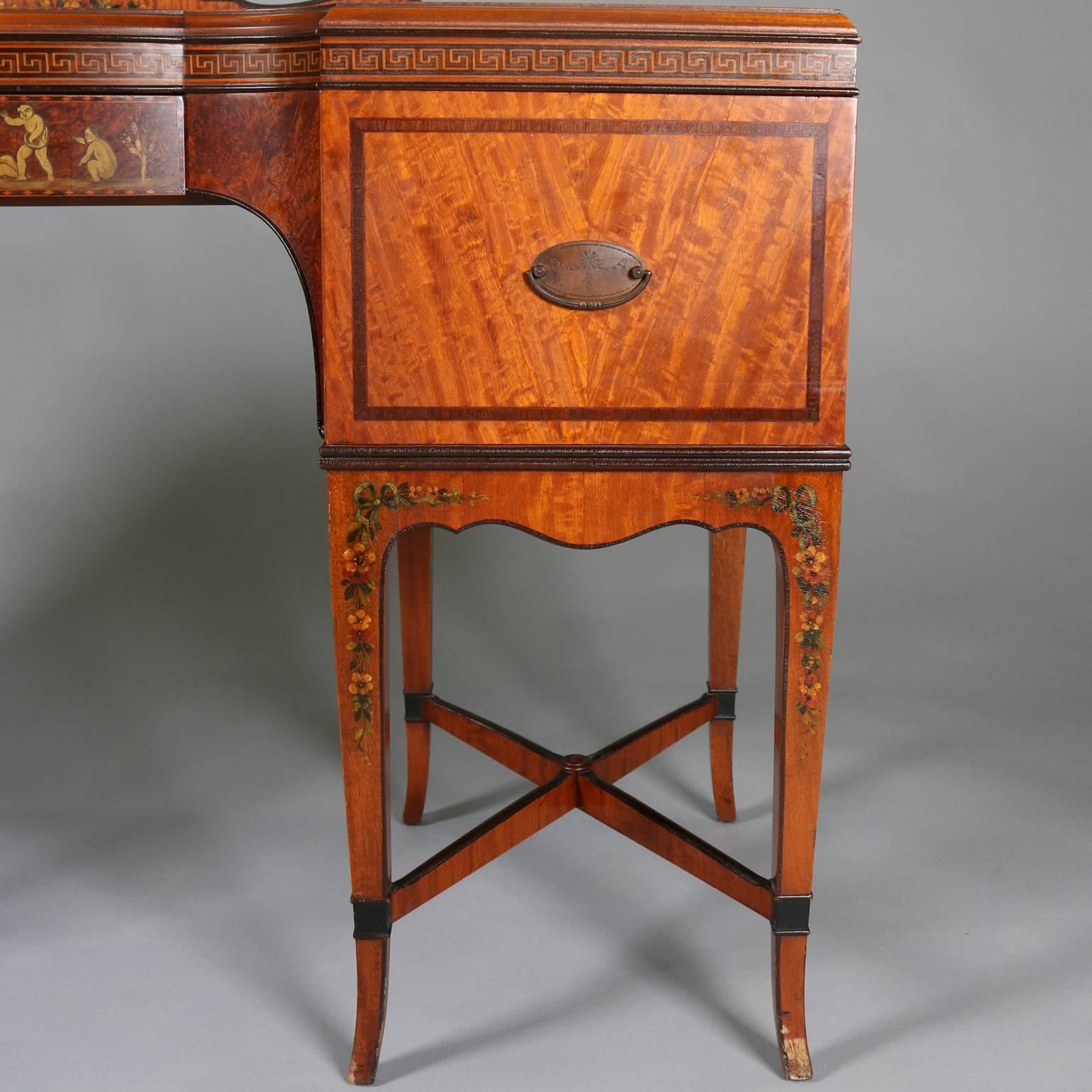 Antique Adam Style Painted and Ebonized Satinwood and Bronze Mirrored Vanity 2