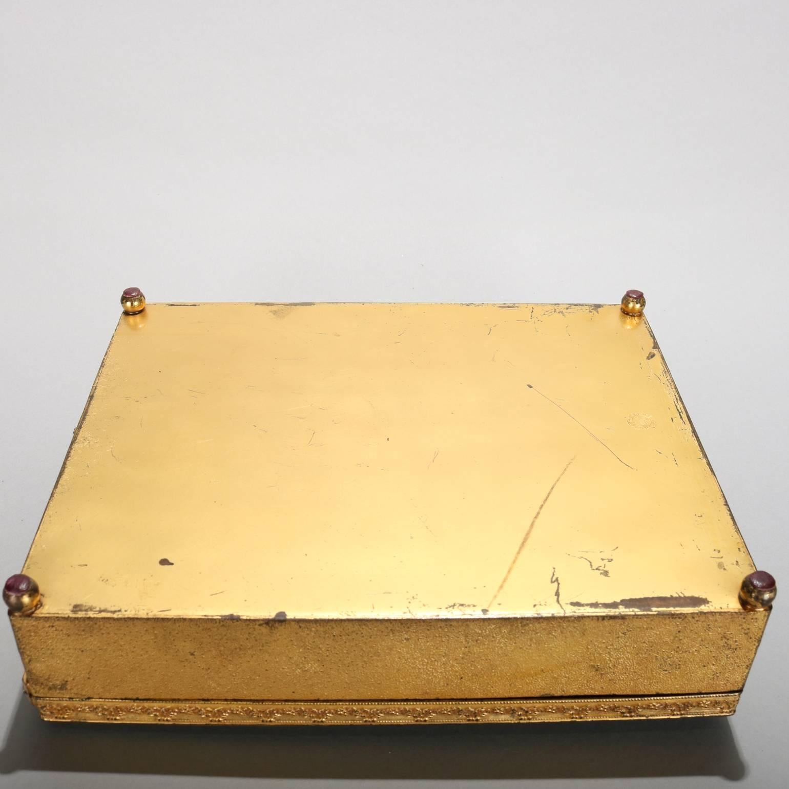 Antique Gilt Metal Jeweled Bible Box with the Holy Family by E. & J.B. Empire 1