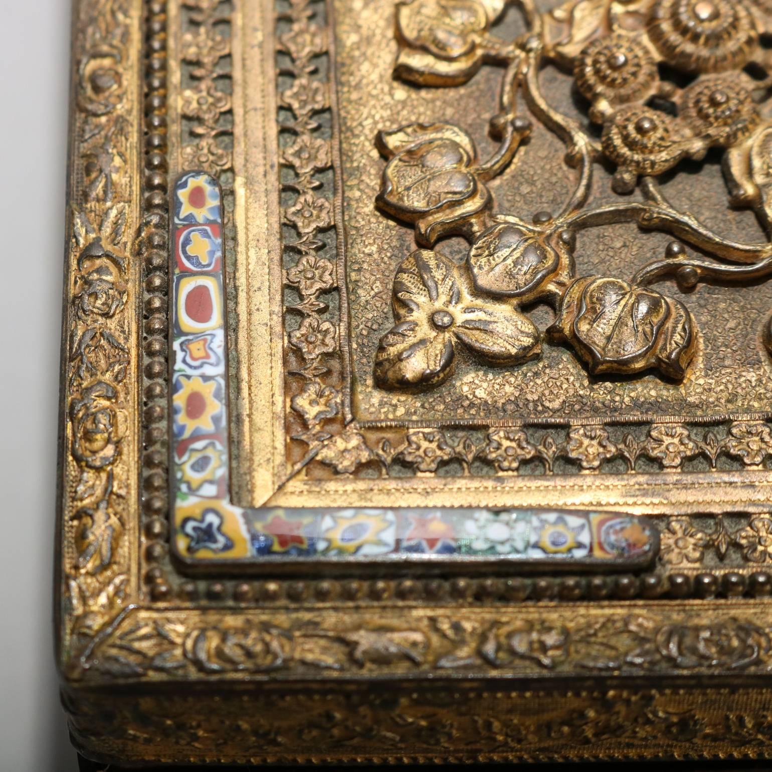 19th Century Antique Gilt Metal Jeweled Bible Box with the Holy Family by E. & J.B. Empire