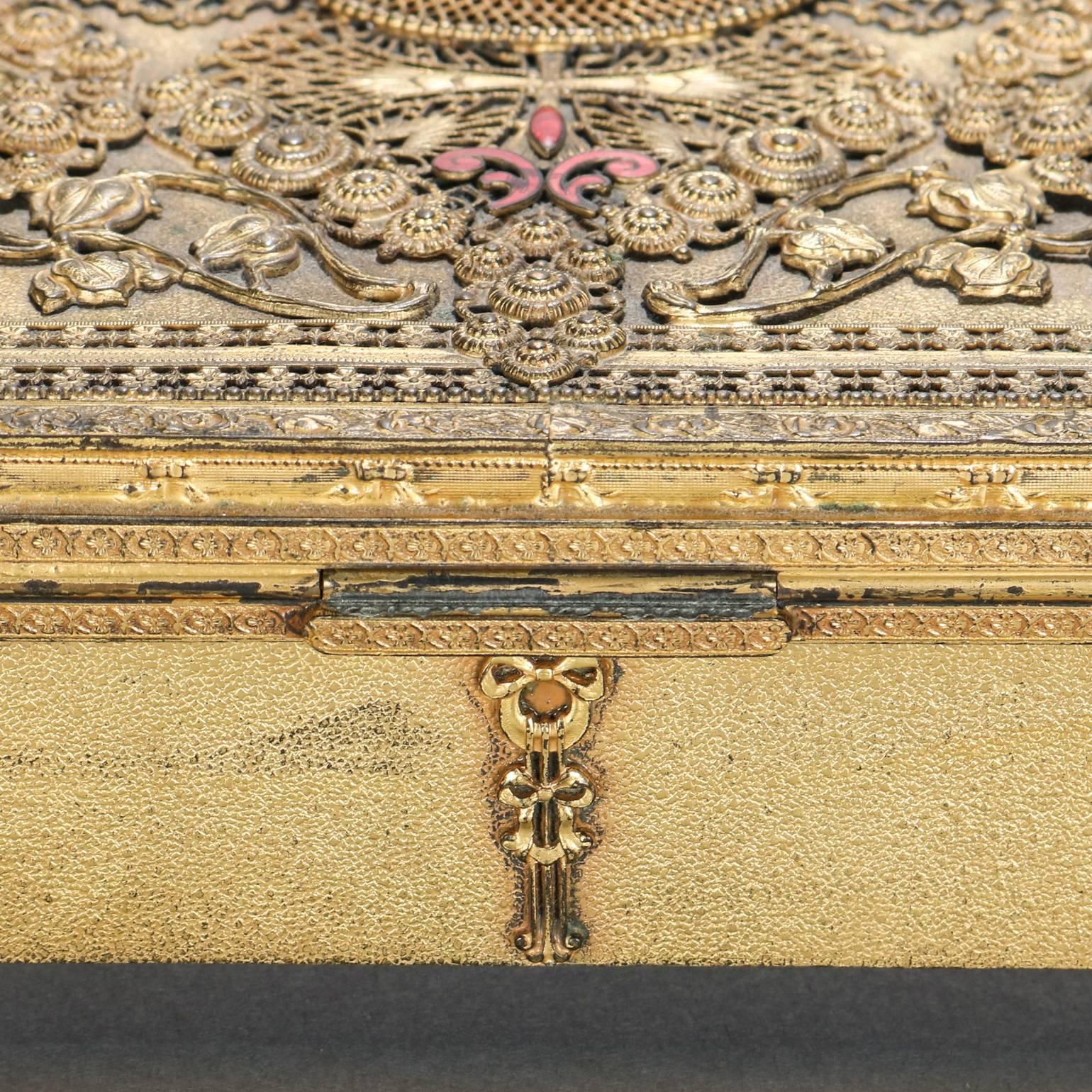 19th Century Antique Gilt Metal Jeweled Bible Box with the Holy Family by E. & J.B. Empire