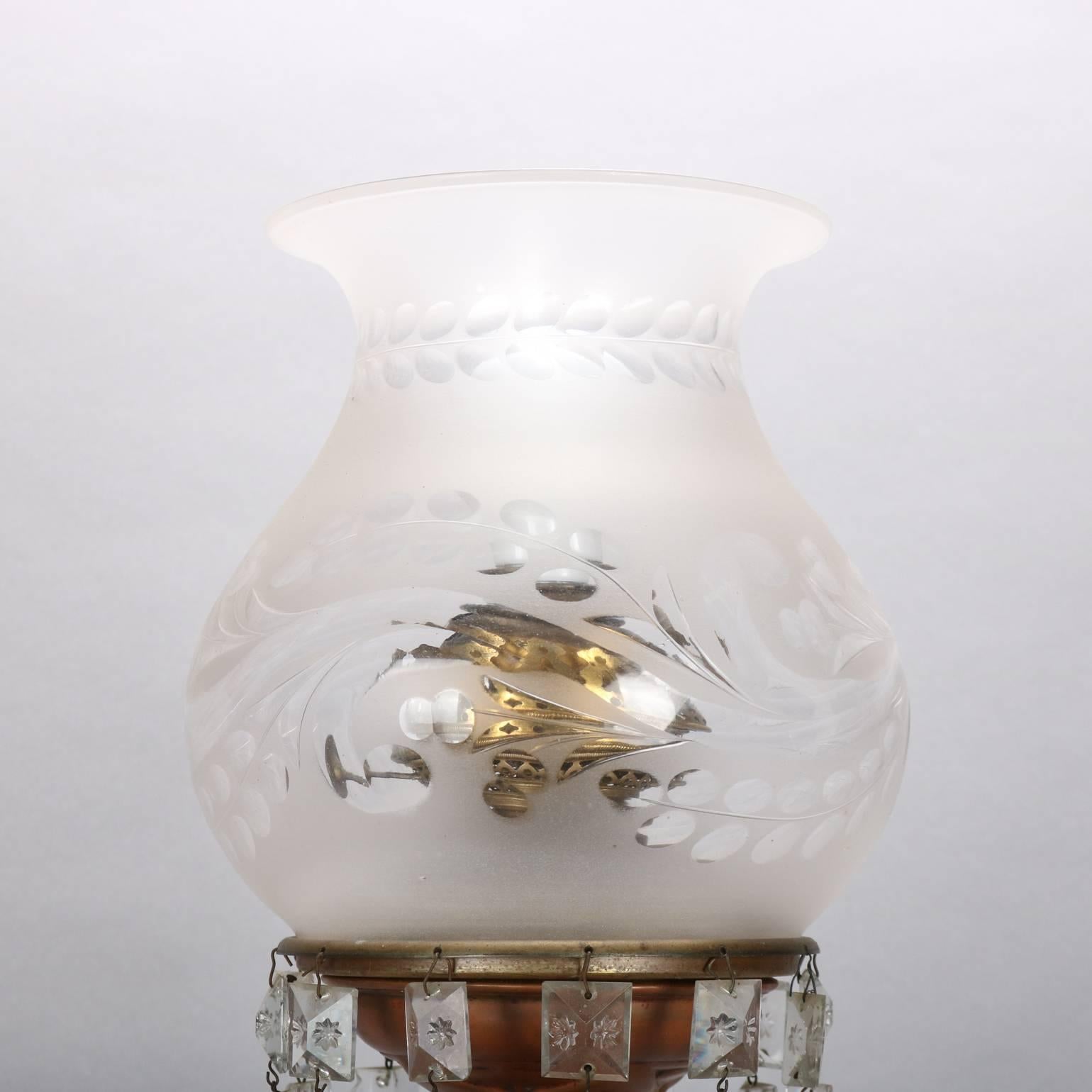 Etched Antique Brass, Crystal & Marble Electrified Solar Table Lamp, The Arctic MB Co.