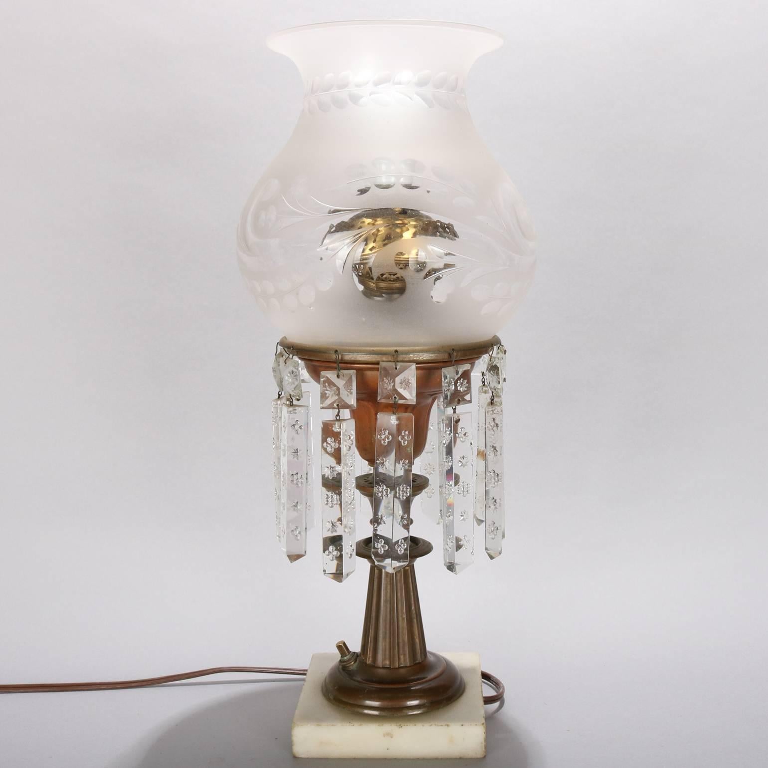 American Antique Brass, Crystal & Marble Electrified Solar Table Lamp, The Arctic MB Co.