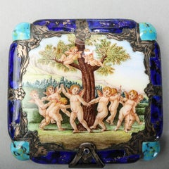 Antique Neoclassical French Enameled Hand-Painted Sterling Silver Compact