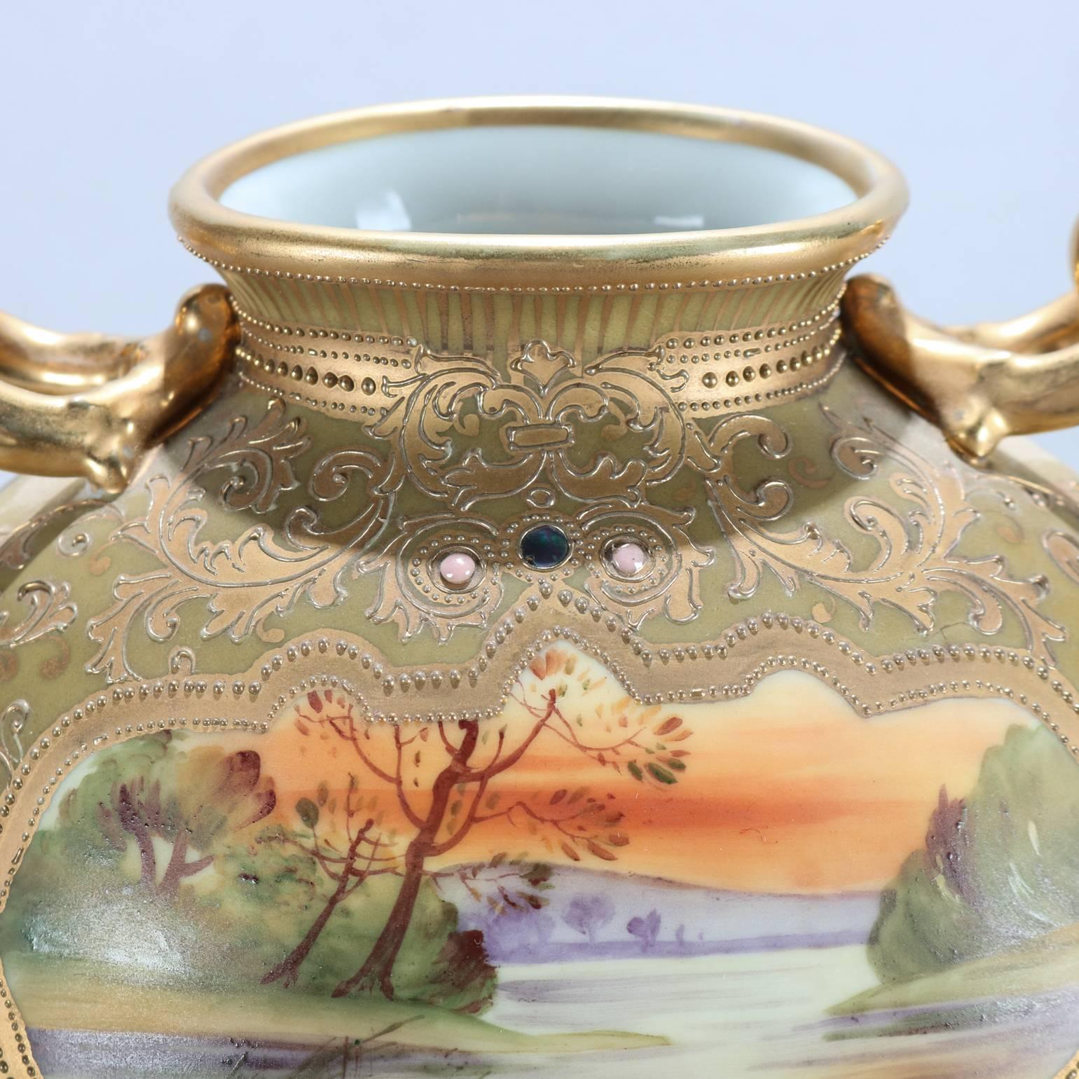 19th Century Large Antique Hand-Painted & Gilt Porcelain with Moriage Nippon School Open Urn