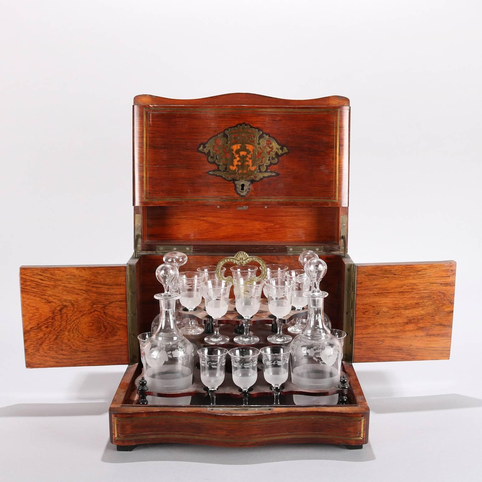 Boulle and Gilt Mahogany Tantalus with Crystal Decanturs & Glasses, 19th Century 1