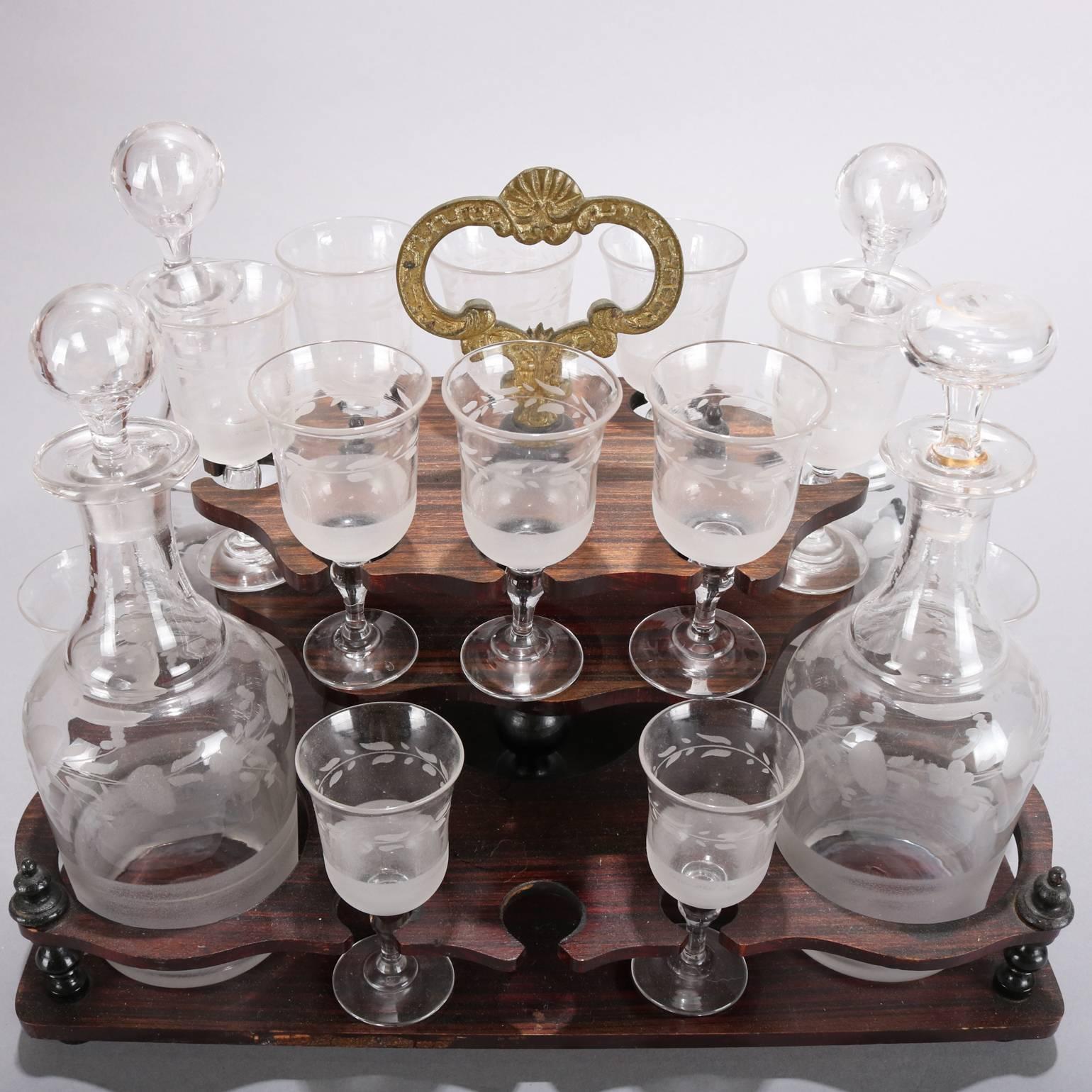 Boulle and Gilt Mahogany Tantalus with Crystal Decanturs & Glasses, 19th Century 2