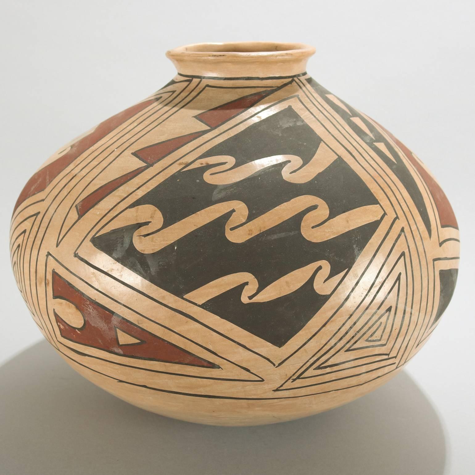 Hand-Painted Oversized Antique Native American Acoma Polychrome Pottery Olla Jar