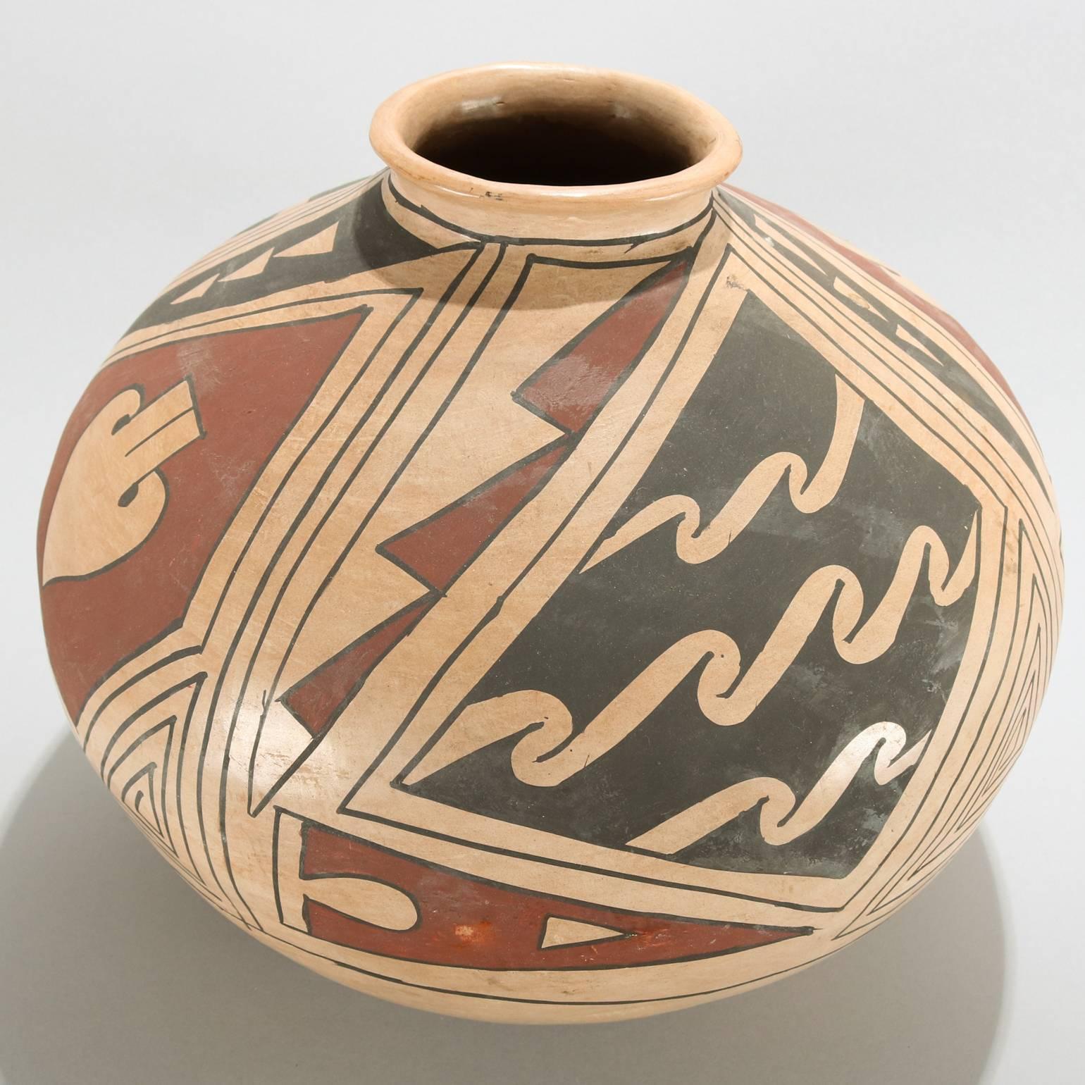 20th Century Oversized Antique Native American Acoma Polychrome Pottery Olla Jar