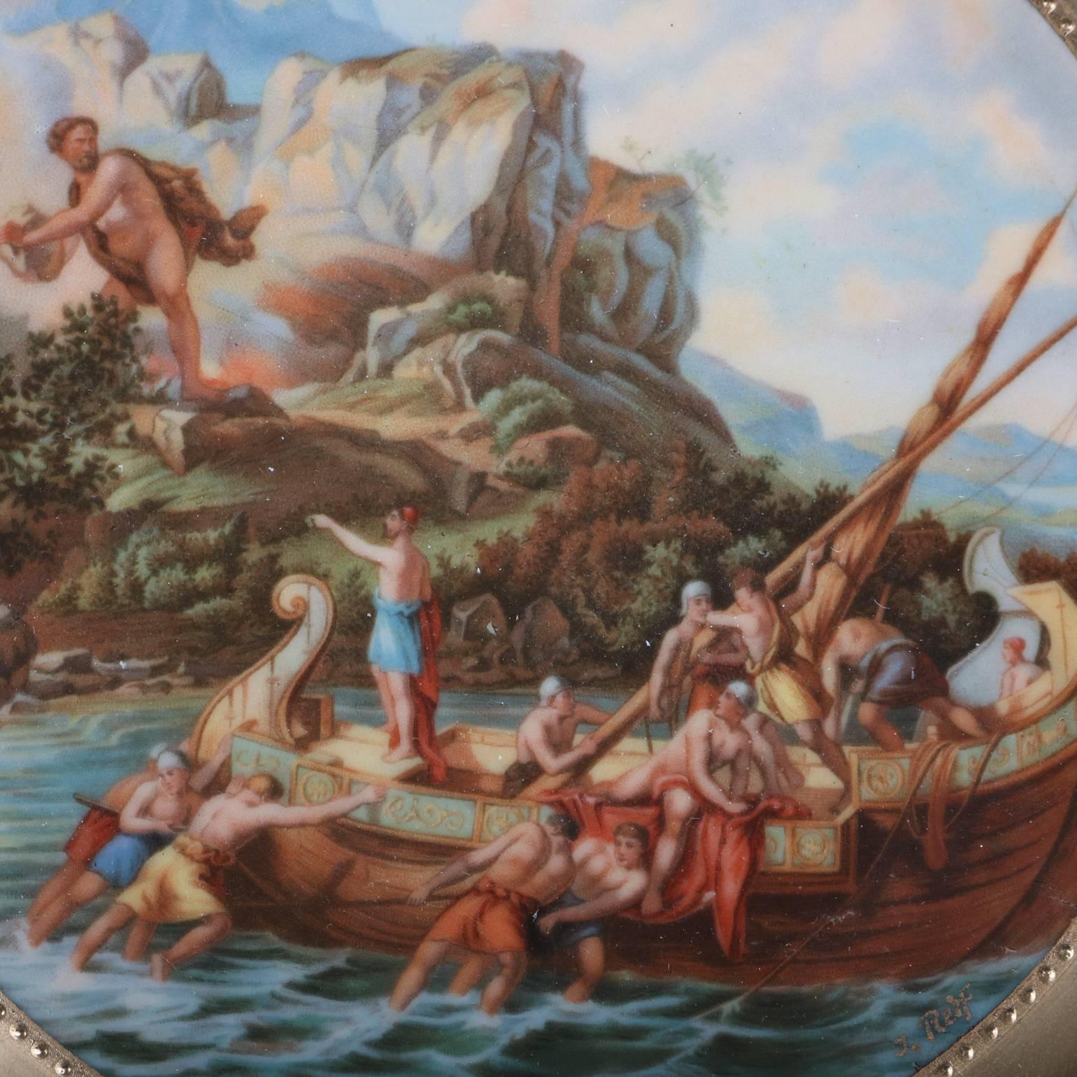 Four Royal Vienna Porcelain Plates, Gilt & Painted Scenes of Greek Odysseus In Good Condition In Big Flats, NY