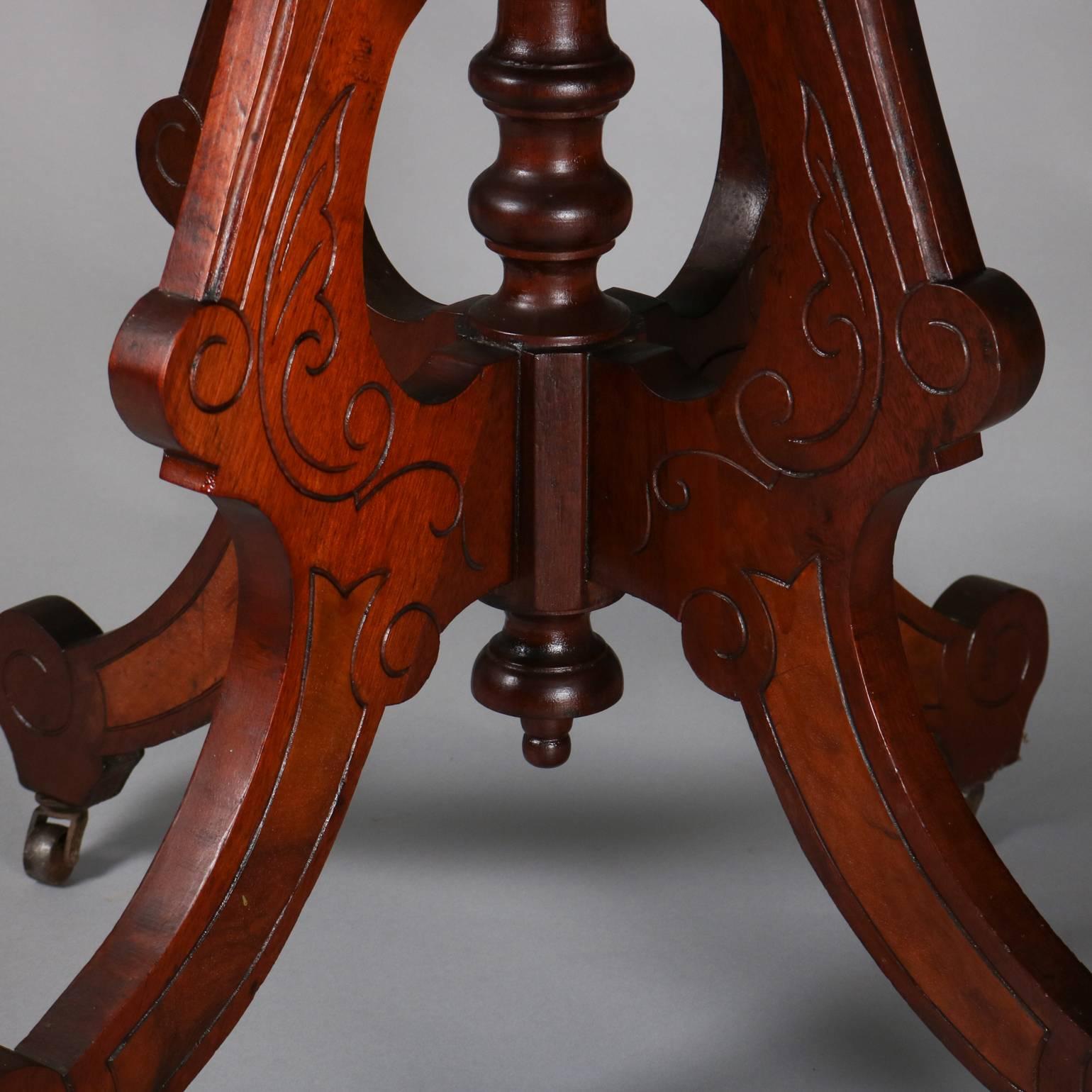 American Antique Eastlake Marble Top Incised Walnut Side Table, circa 1880