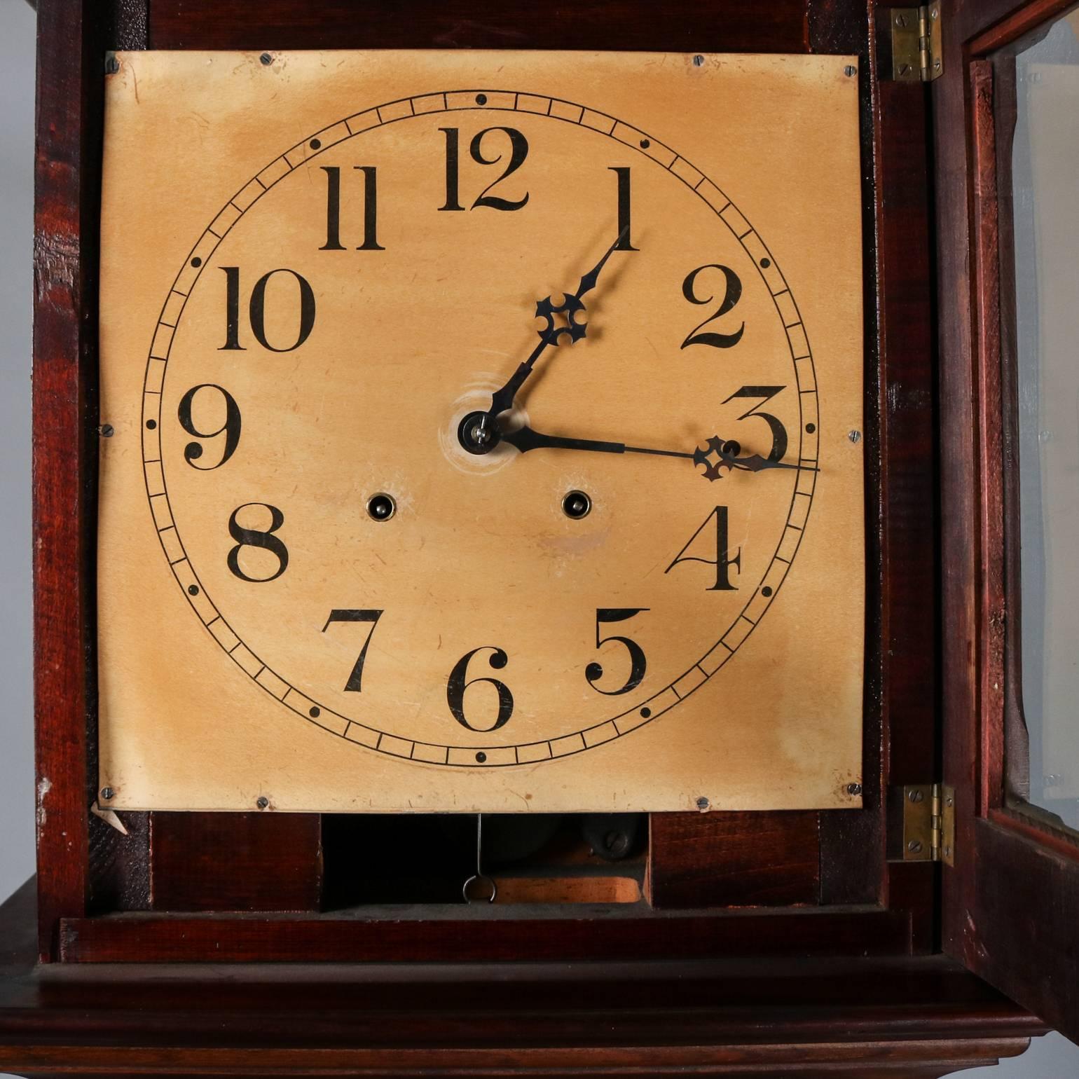 American Antique Mahogany Ithaca Clock Co. Grandfather Tall Case Clock, circa 1890
