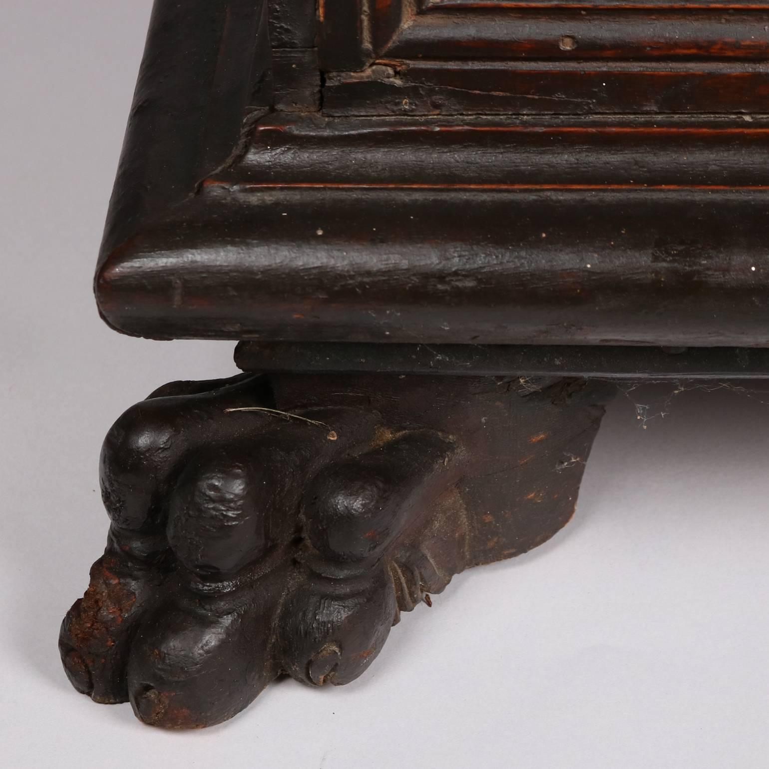 18th Century Italian Baroque Carved Walnut with Cassone Marriage Chest, Paw Feet 2