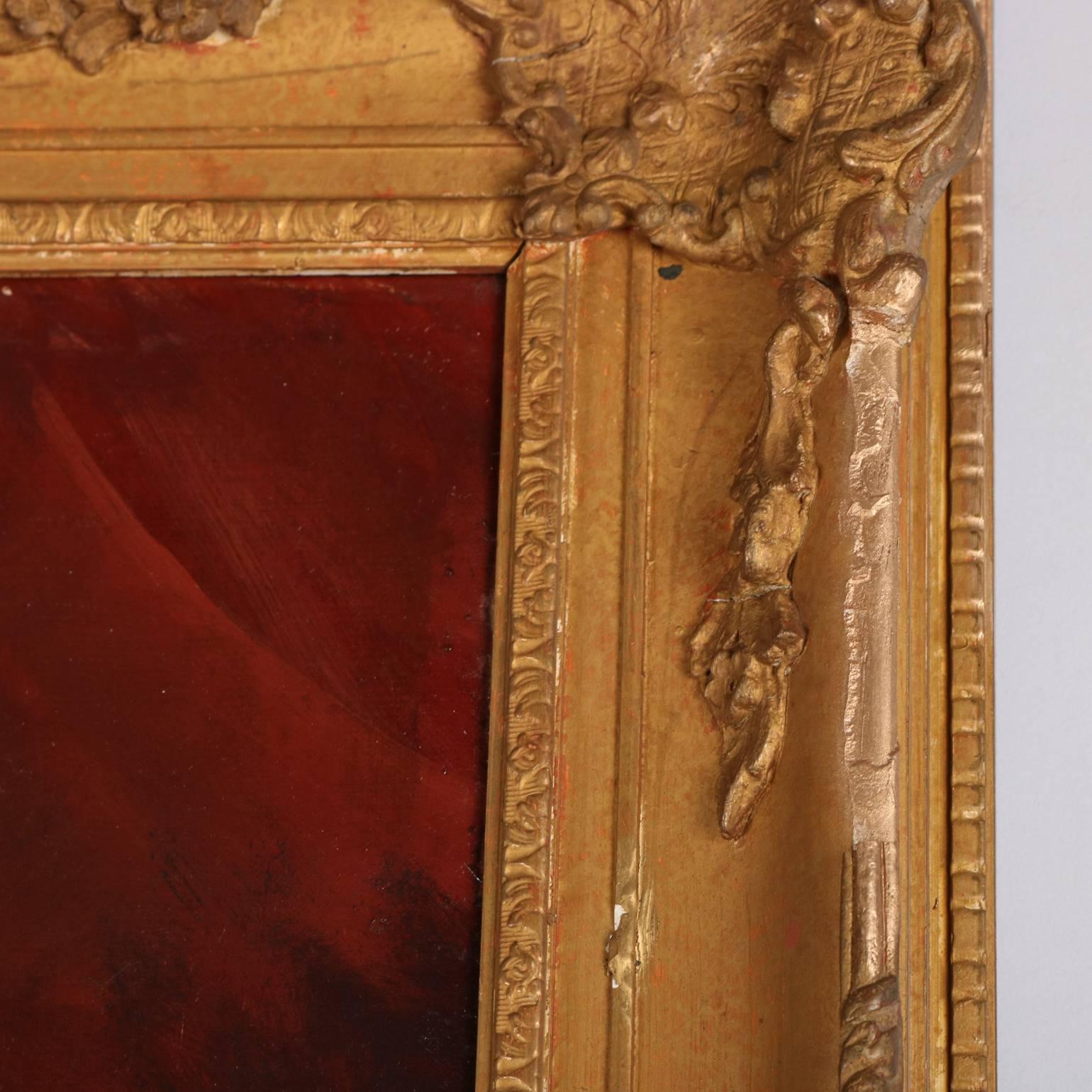 19th Century Oil on Canvas Baroness Portrait Painting in Gilt Carved Wood Frame In Good Condition In Big Flats, NY