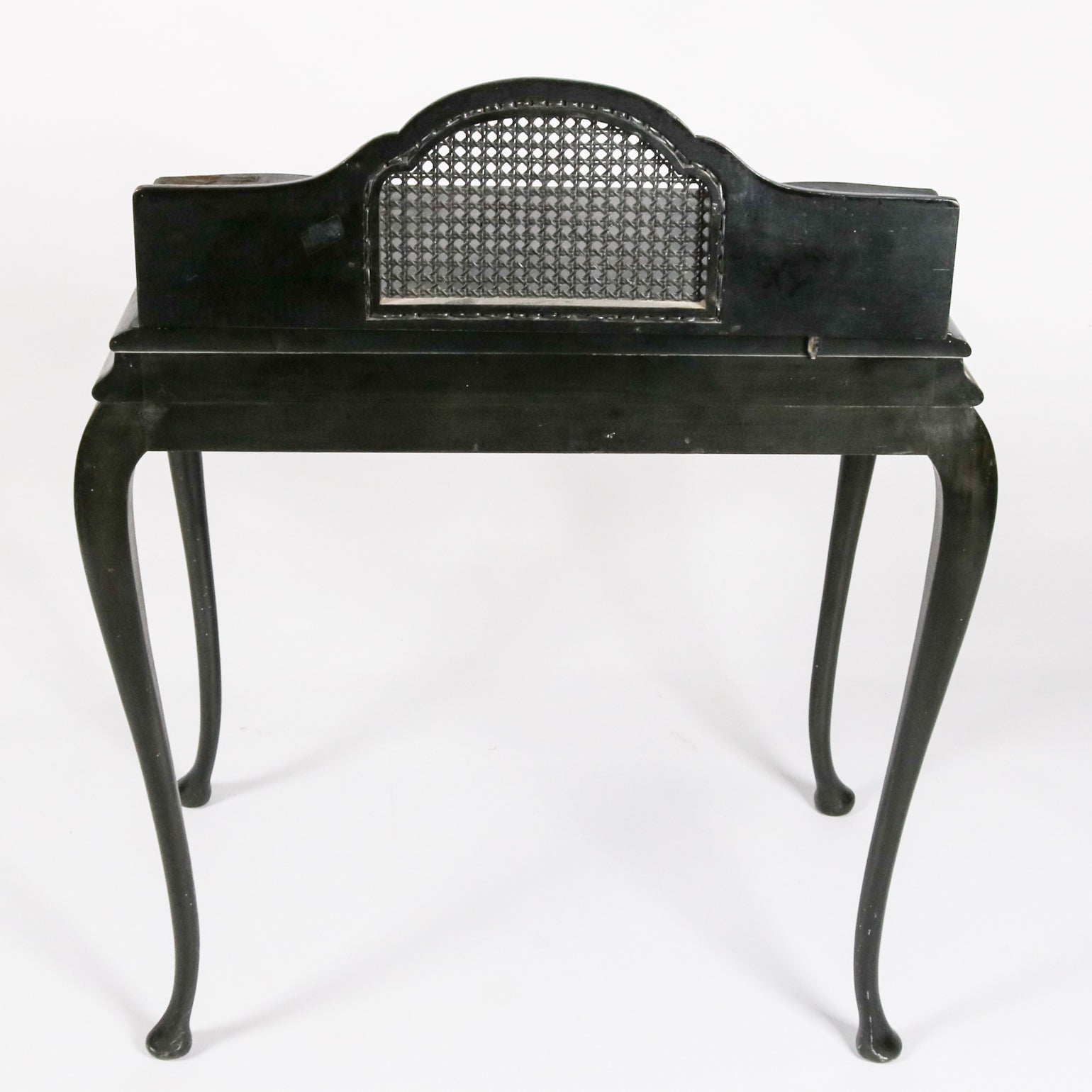 Antique Japanned Caned Black Lacquer Paint Decorated Desk And Stool, Antique Japanned Caned Black Lacquer Paint Decorated Desk And Stool,