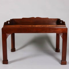 Antique Carved Mahogany Baker Chinese Chippendale Tray Top Table, 20th Century