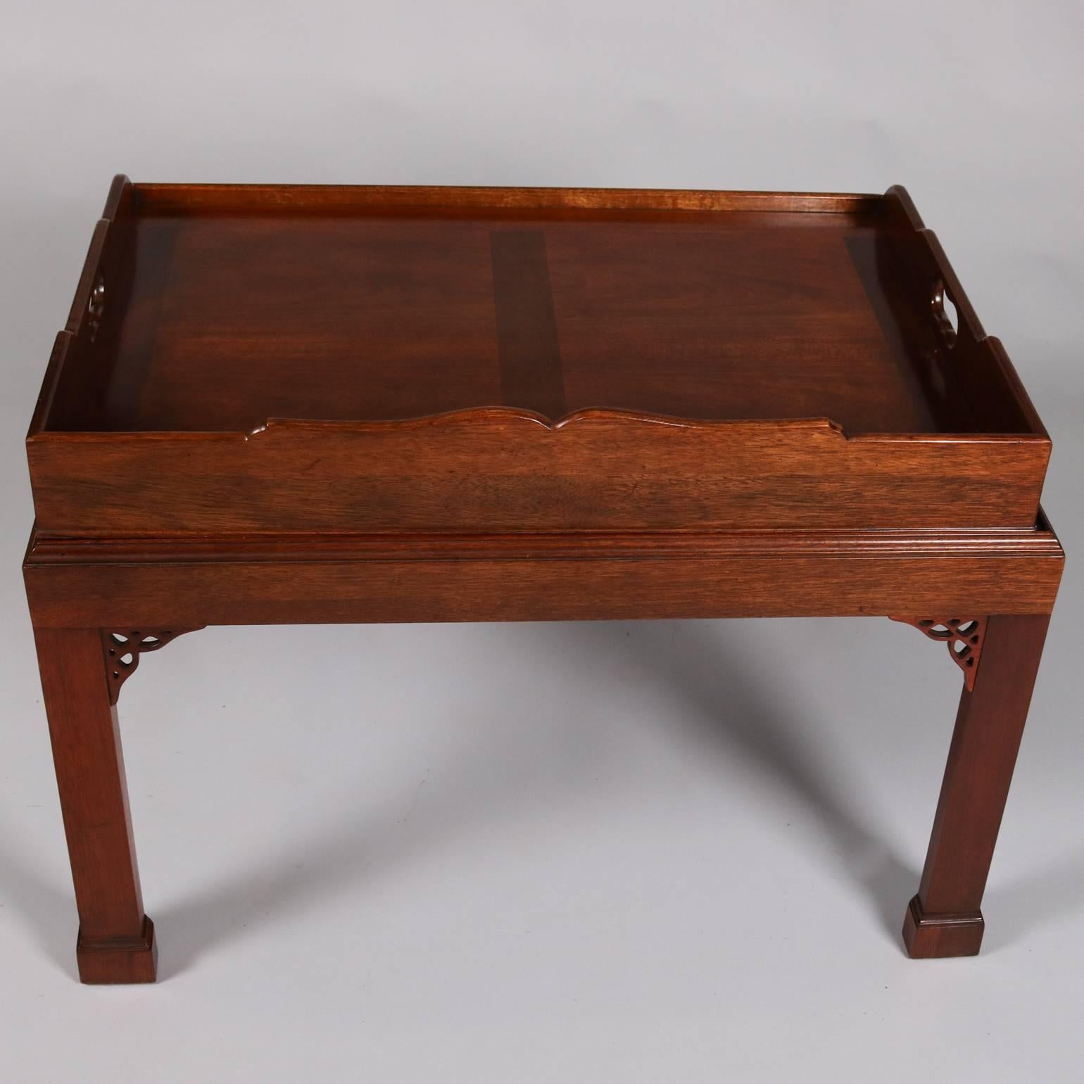 Antique Carved Mahogany Baker Chinese Chippendale Tray Top Table, 20th Century In Good Condition In Big Flats, NY