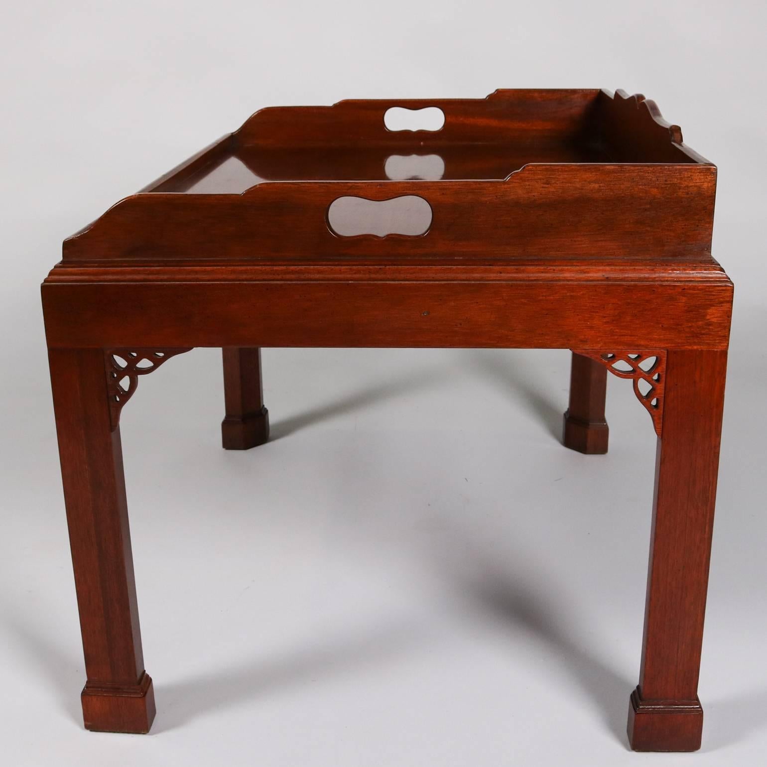 Antique Carved Mahogany Baker Chinese Chippendale Tray Top Table, 20th Century 2