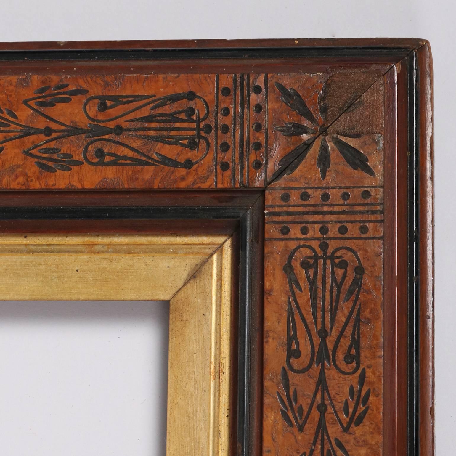 Eastlake Antique Aesthetic Movement Mission Ebonized and Gilt Walnut Frame, 20th Century