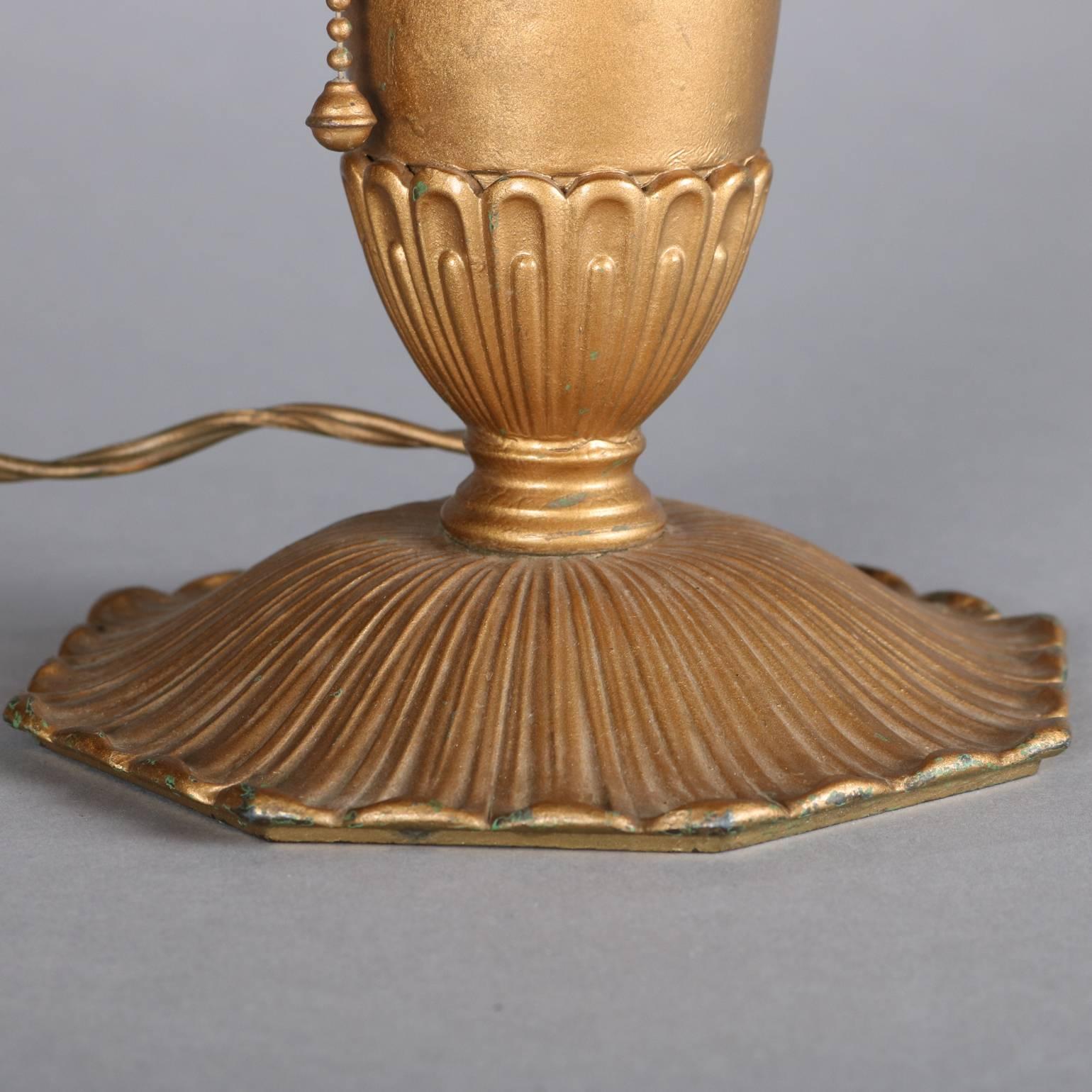American Antique Arts & Crafts Miller & Co Slag Glass Lamp, Filigree Shade, 1911